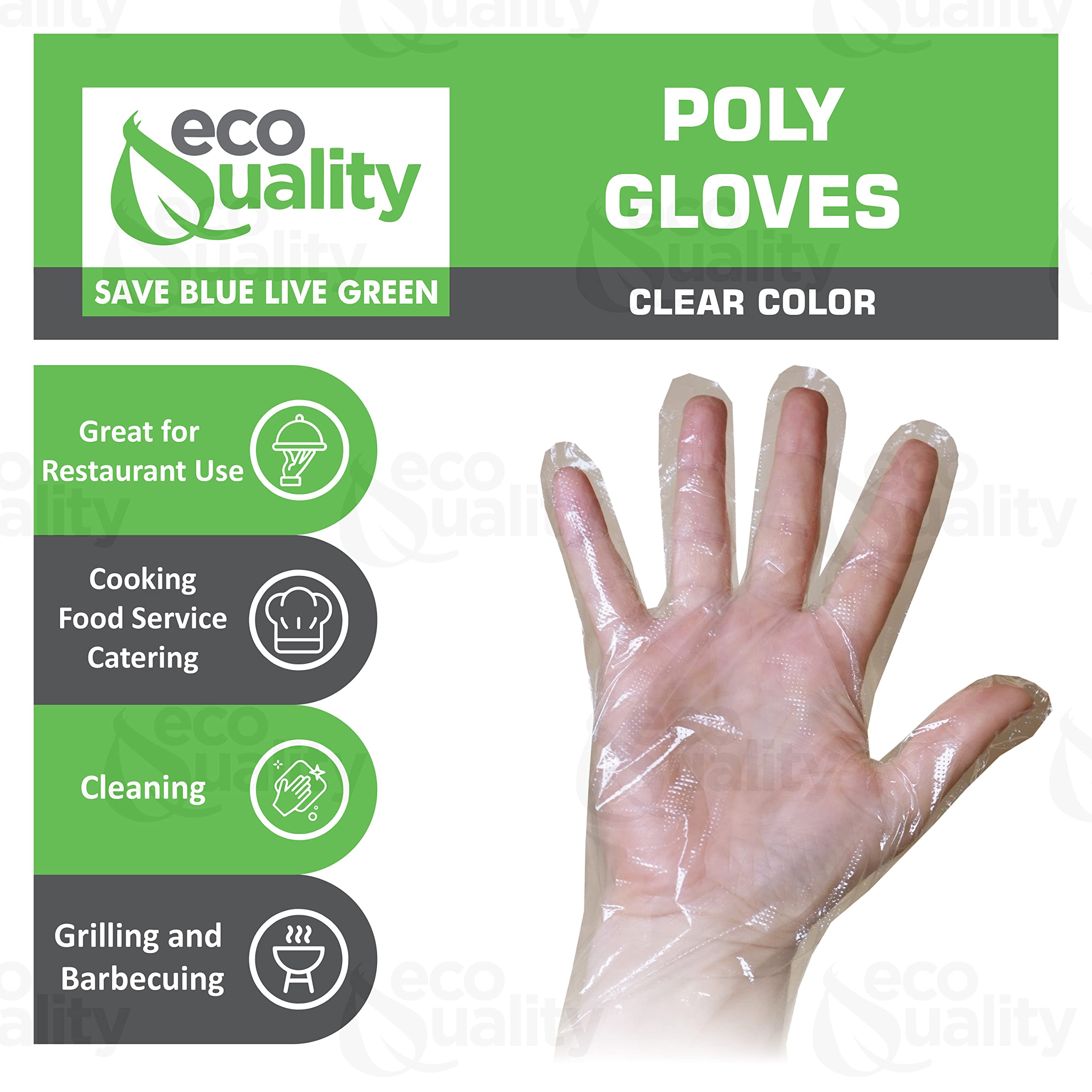 EcoQuality Disposable Polyethylene Food Prep Gloves - 5000 Count BPA-Free & Powder-Free - Food Grade PE Gloves for Cooking, Cleaning & Food Handling (10 Boxes of 500) - Ideal for Restaurants, Catering & Home Kitchen Use