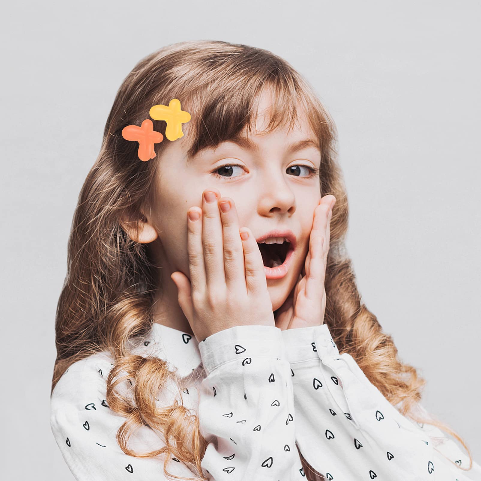 FRCOLOR 50pcs Toddler Hair Clips for Girls - Plastic Self-Hinge Barrettes, Kids Hair Accessories with Cute Cartoon Designs (Bow, Butterfly, Heart, Flower) - Random Colors - Perfect for School, Parties & Daily Hairstyles