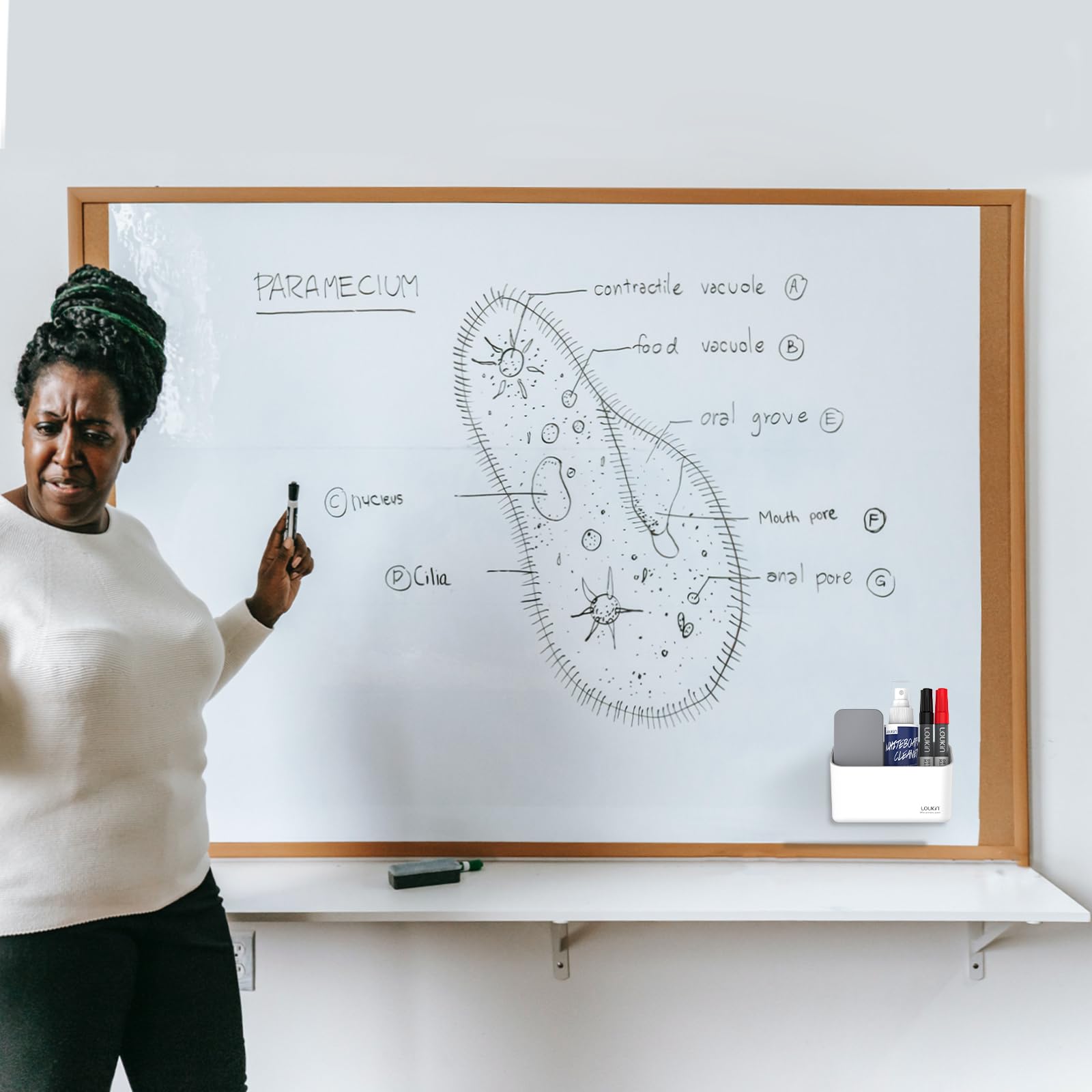 Loukin Magnetic Marker Holder - Dry Erase Marker & Remote Control Organizer - Strong Magnetic Storage for Whiteboards, Fridge, Office & Home (White) - Perfect for Classroom, Kitchen & Workspace Organization