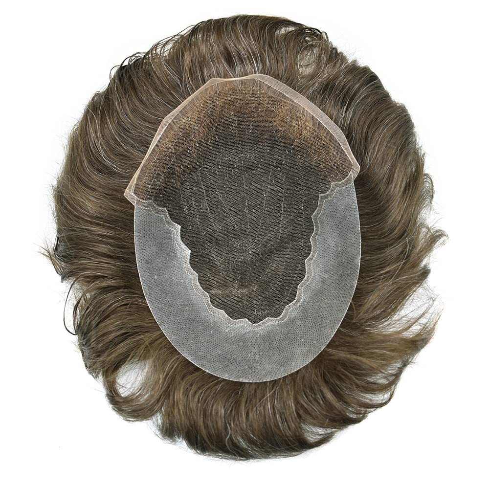 100% European Real Human Hair Men's Toupee - Swiss Lace Front Hair System for Men (Medium Light Brown, 8x10, 100% Density) | Natural Looking Hair Replacement for Thinning Hair & Baldness | Perfect for Daily Wear, Special Occasions & Confidence Boost