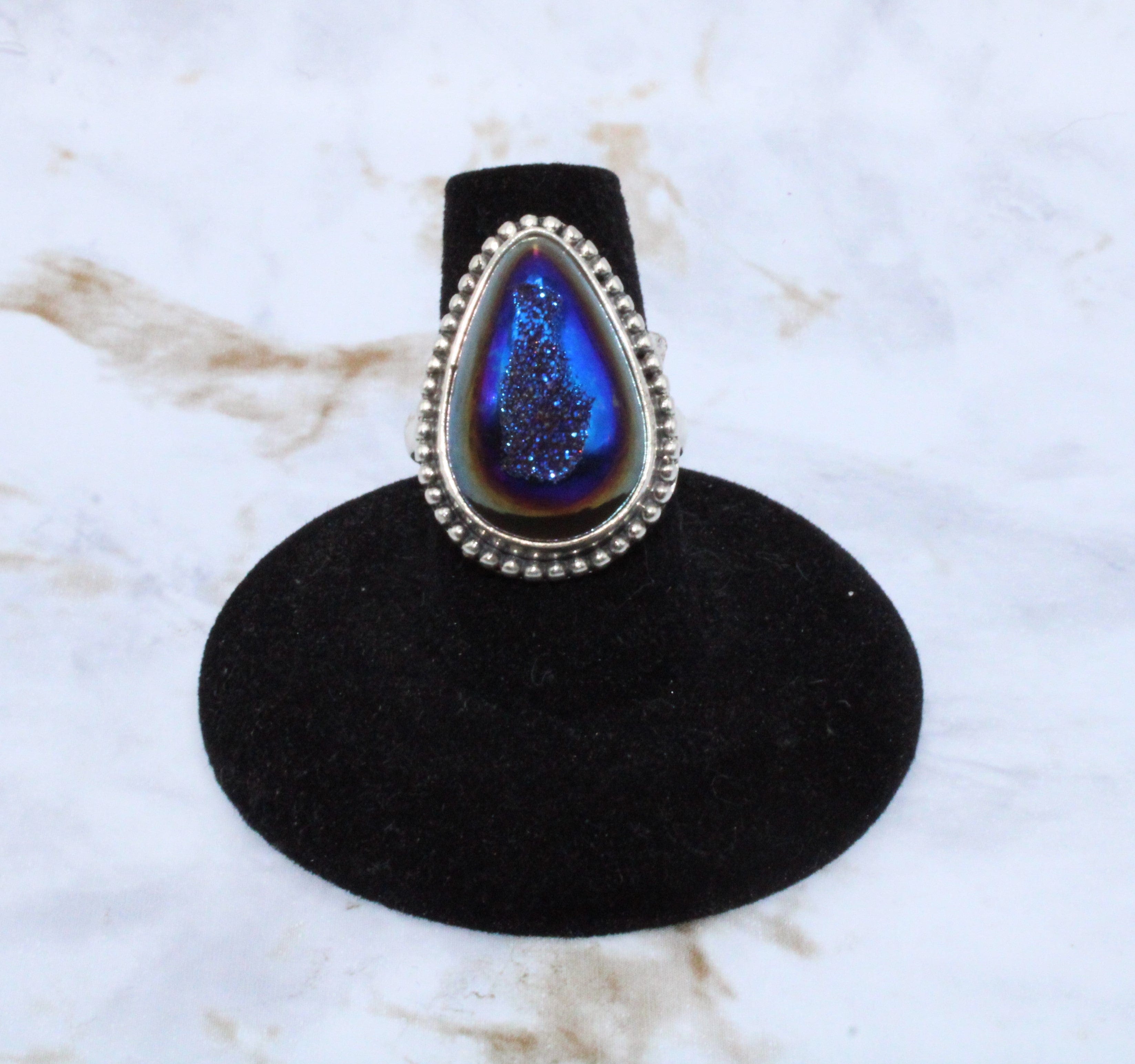 Aura Druzy Ring for Women - Size 7.5 Silver Gemstone Jewelry - Perfect for Everyday Wear, Gift Giving & Special Occasions