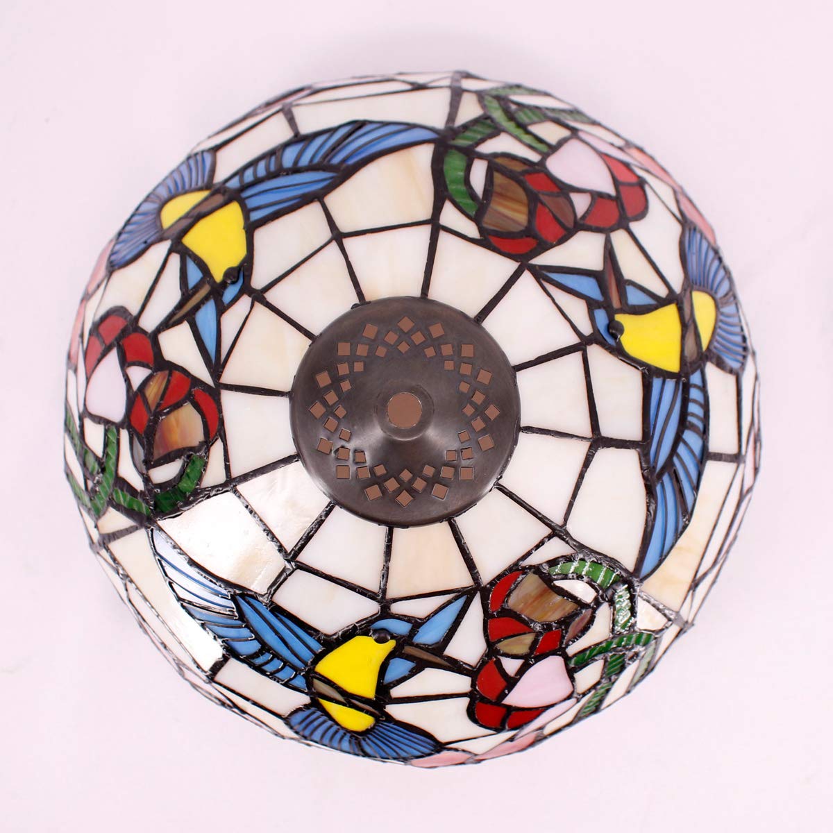 WERFACTORY 12x6 Inch Tiffany Style Lamp Shade Replacement - Cream Amber Stained Glass Hummingbird Design for Table Lamps, Pendant Lights & Ceiling Fixtures (Lamp Base Not Included) | Perfect for Living Room, Bedroom, Office & Restaurant Decor
