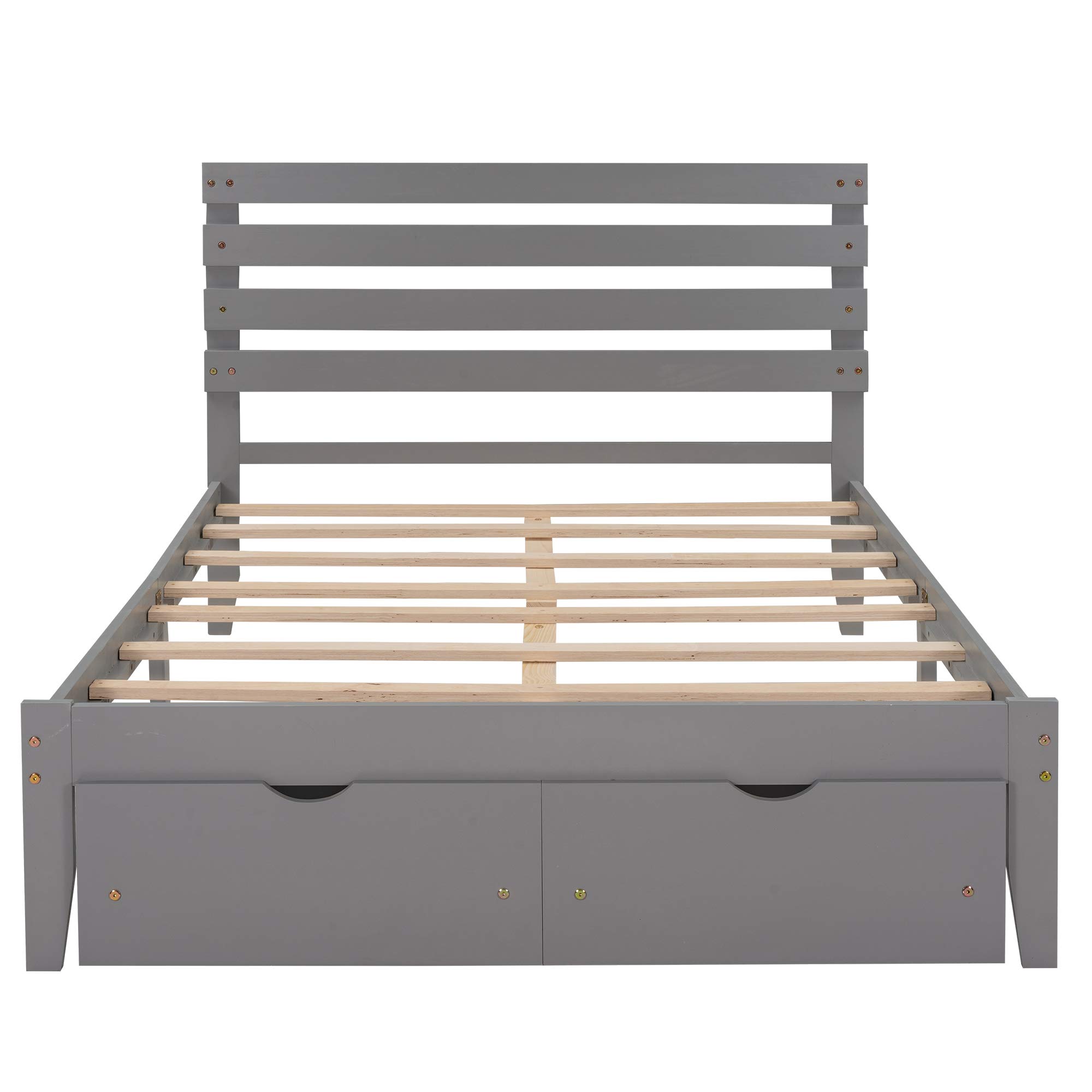 Modern Wood Platform Bed Frame with Under-Bed Storage Drawers - Full Size, Gray - Space-Saving Bedroom Furniture for Small Rooms & Guest Rooms