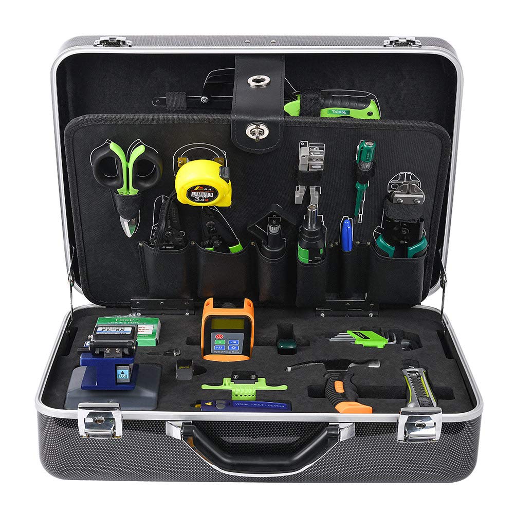 Professional FTTH Fiber Optic Tool Kit - Includes Fiber Cleaver, -70~10dbm Power Meter (OPM), 10mw Visual Fault Locator (VFL), Fiber Strippers (TFS-40D-H) - Perfect for Fiber Optic Installation, Maintenance & Network Troubleshooting