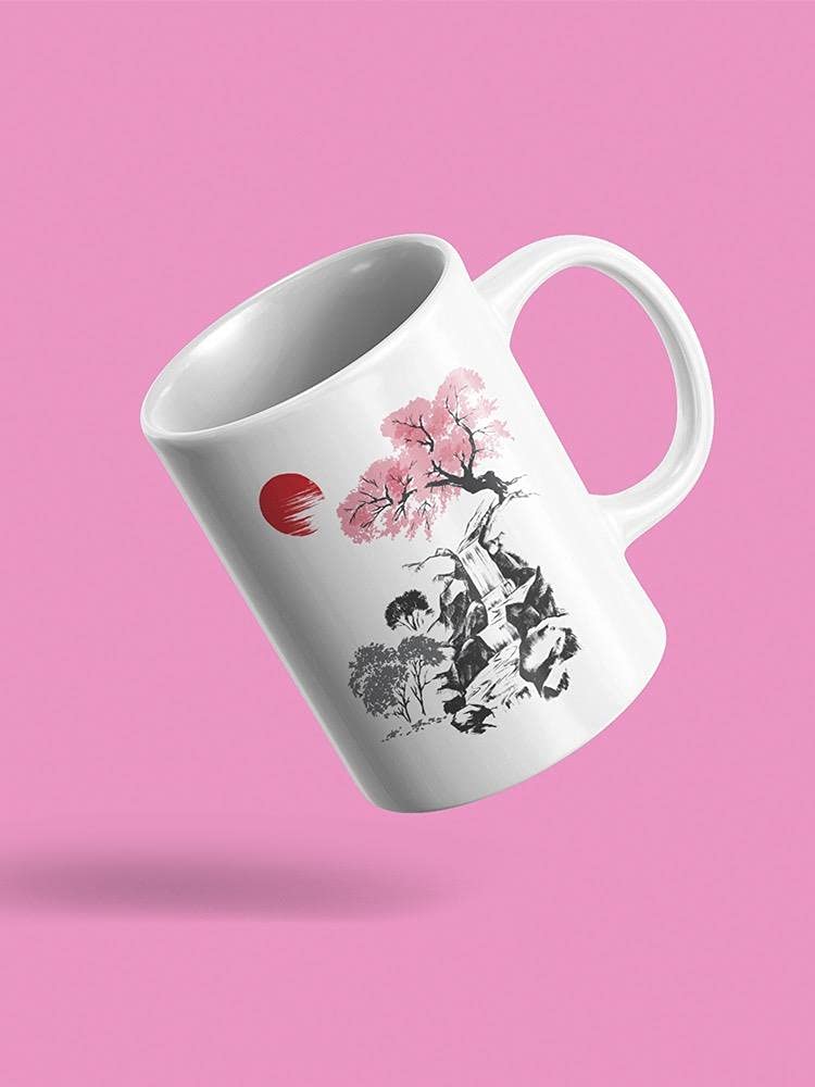 Smartprints Cherry Tree Growing On Rock Ceramic Mug - Unisex Coffee Tea Cup for Home, Office, or Gift