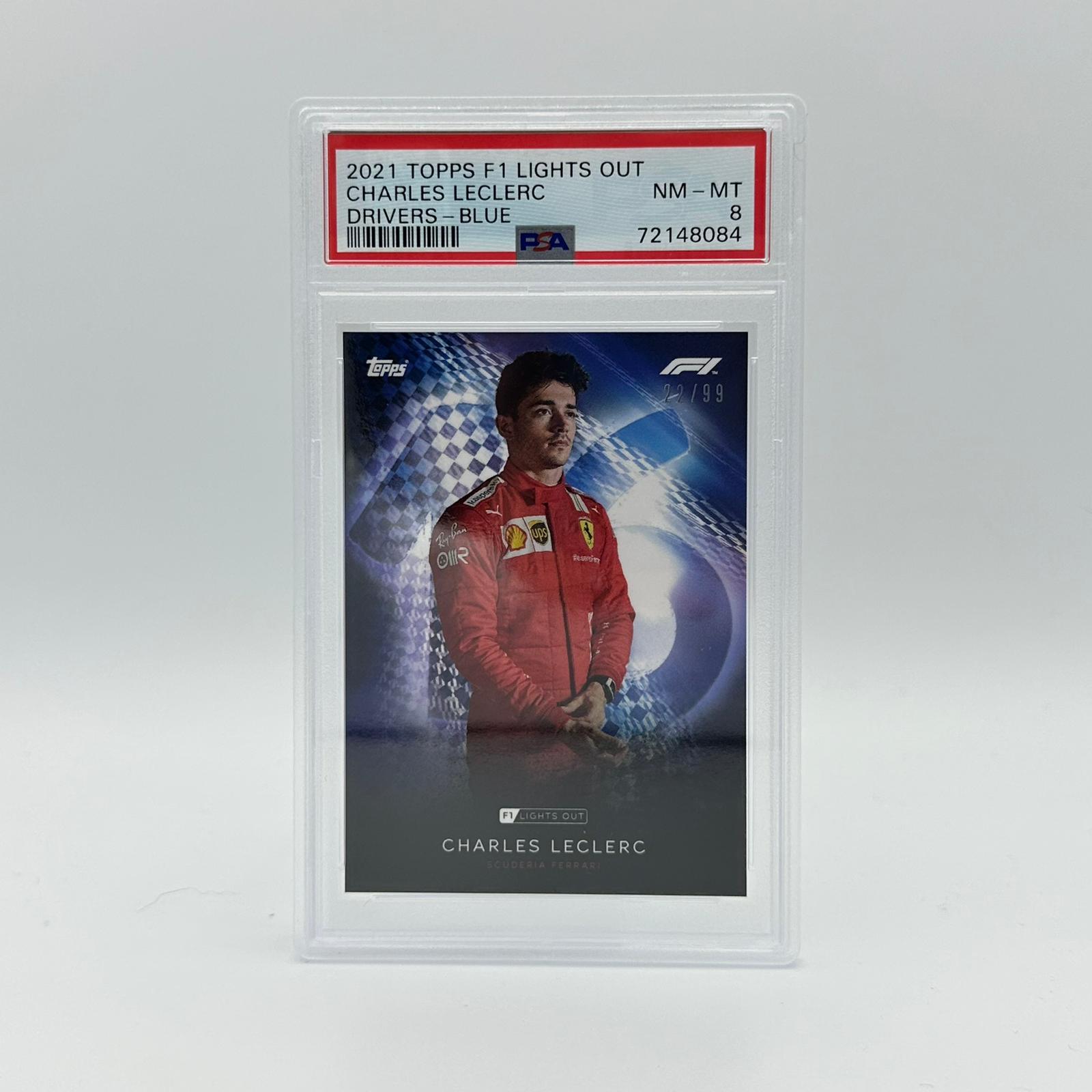 PSA 8 Graded 22/99 Charles Leclerc Blue Parallel Racing Card - Perfect for F1 Collectors, Display & Sports Memorabilia Enthusiasts