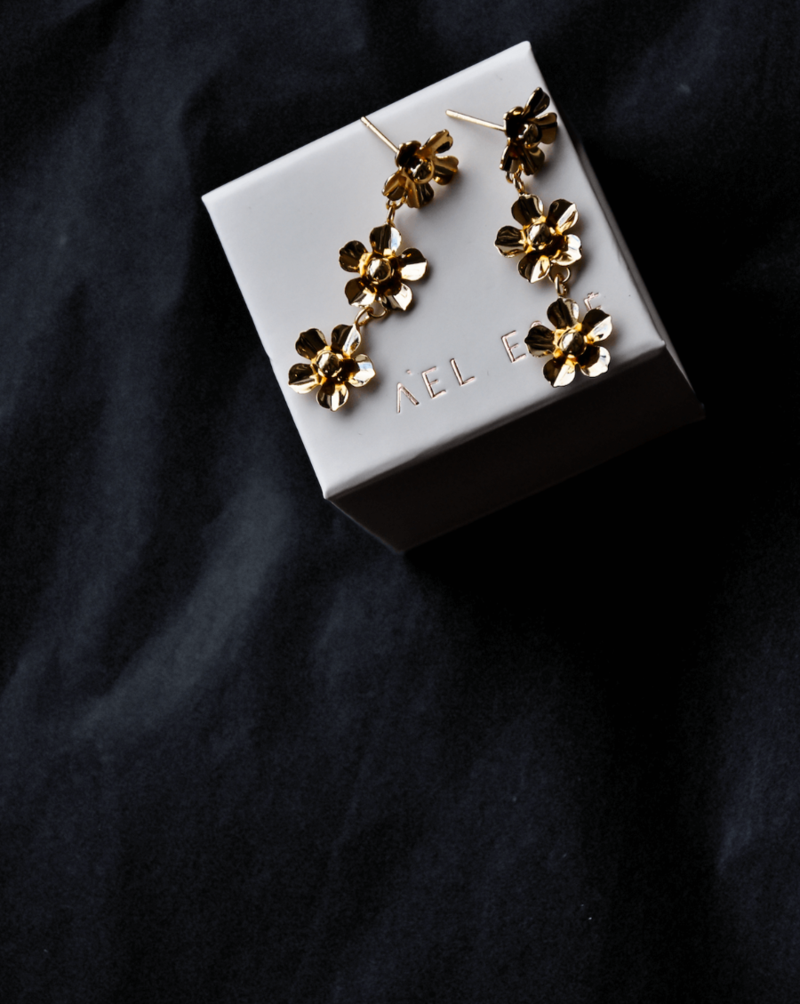 Valencia Flower Earrings for Women - Elegant Floral Dangle Earrings, Gold Plated Boho Jewelry for Party, Wedding & Everyday Wear