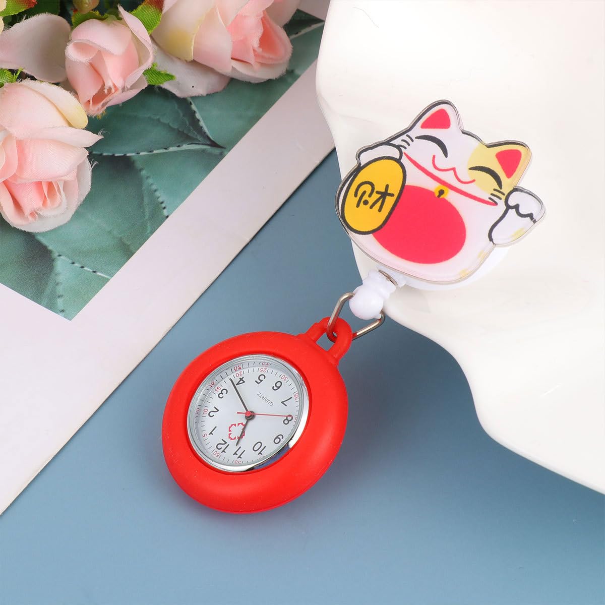 Retractable Clip-On Pocket Watch with Second Hand - Cute Cat Design for Doctors, Nurses & Medical Professionals | Perfect for Hospital Shifts, Clinical Use & Fashion Accessories