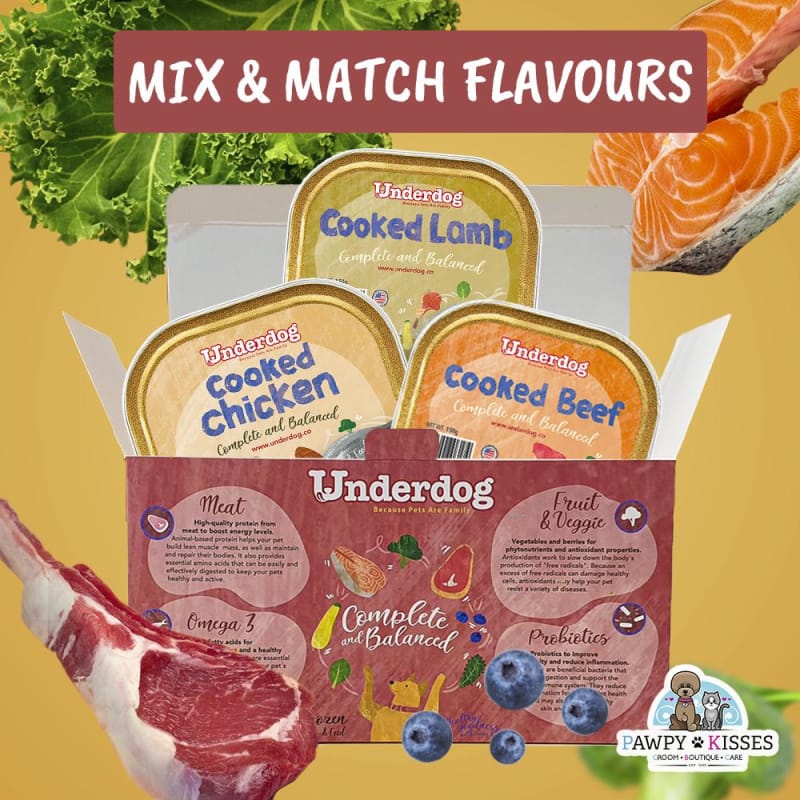 Premium Underdog Cooked Fresh Frozen Dog Food - 1.2kg (Mix of 8 x 150g) - Healthy Meal for Small & Medium Dogs - Perfect for Daily Feeding & Special Occasions