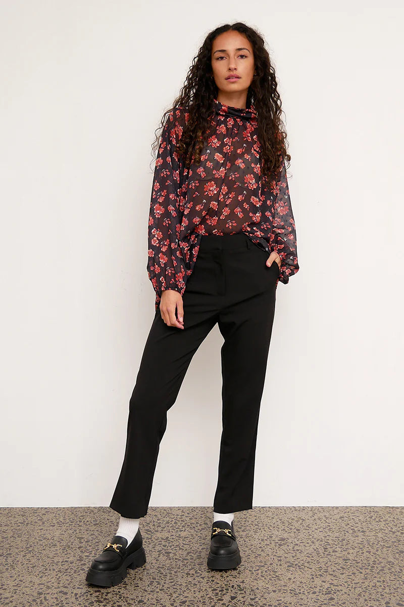 Floret High Neck Red Floral Blouse for Women | Elegant Floral Print Tops | Perfect for Office, Date Night & Spring Outfits