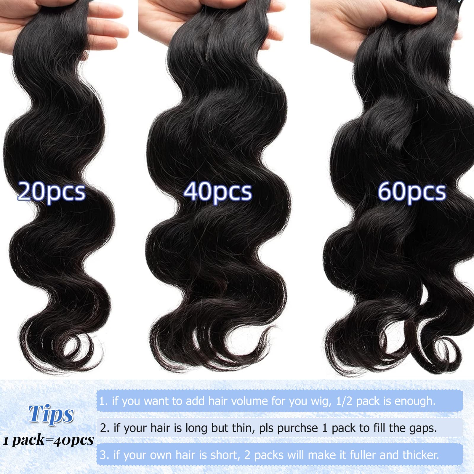 Seamless Invisible Tape-in Hair Extensions 16 Inch - 40PCS Double Sided Human Hair Wefts (100g, #1B Natural Black, Body Wave) for Natural Blending & Everyday Styling