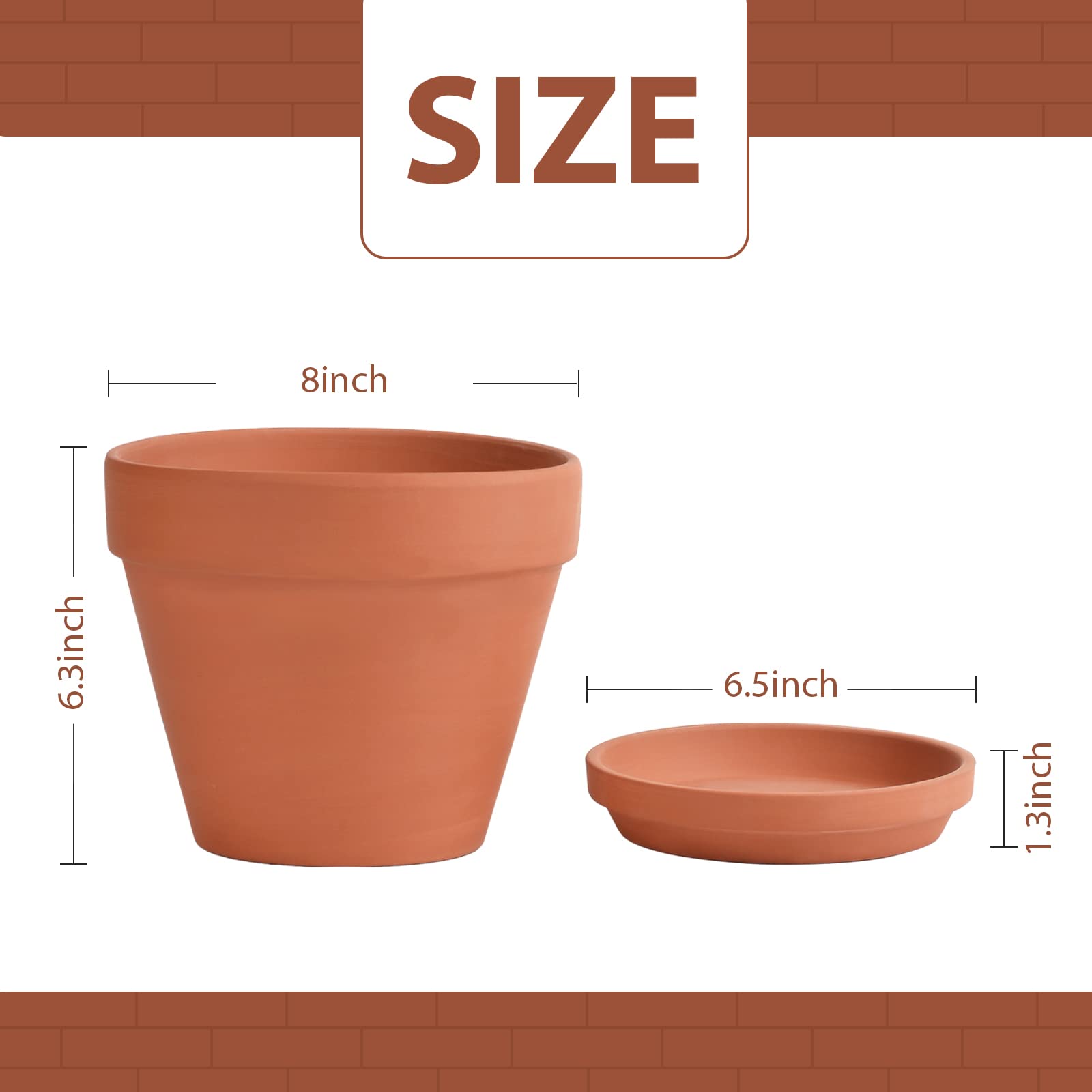 INGOFIN 2-Pack Terracotta Clay Planters with Saucers - 8 Inch Ceramic Flower Pots with Drainage Hole for Indoor Outdoor Plants, Succulents, Herbs, Cacti | Perfect for Home Garden, Balcony Decor, Office Desk & Gift Giving
