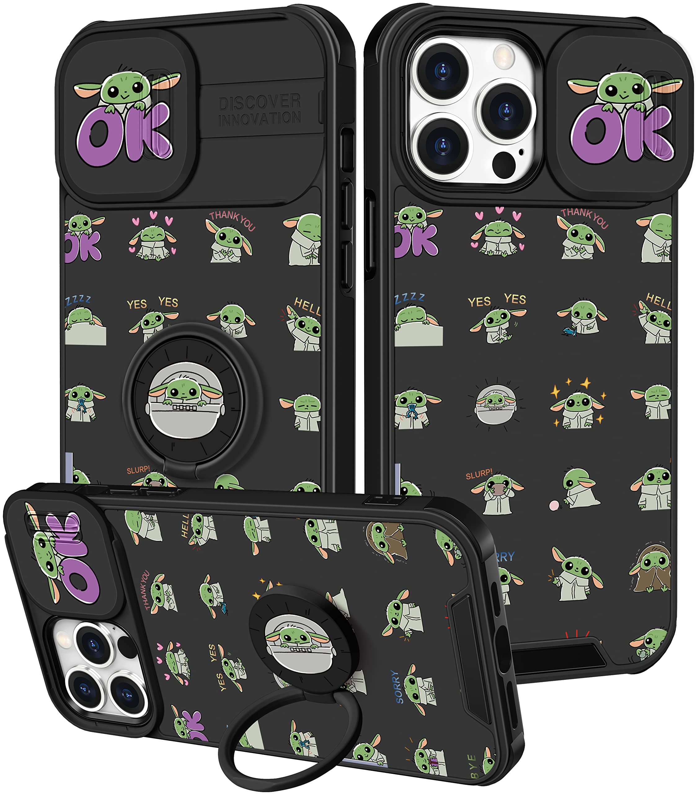 Qerrassa iPhone 15 Pro Max Case - Cute Cartoon Design, Shockproof Protective Cover with Camera Cover & Ring Holder for Apple iPhone 15 Pro Max 6.7