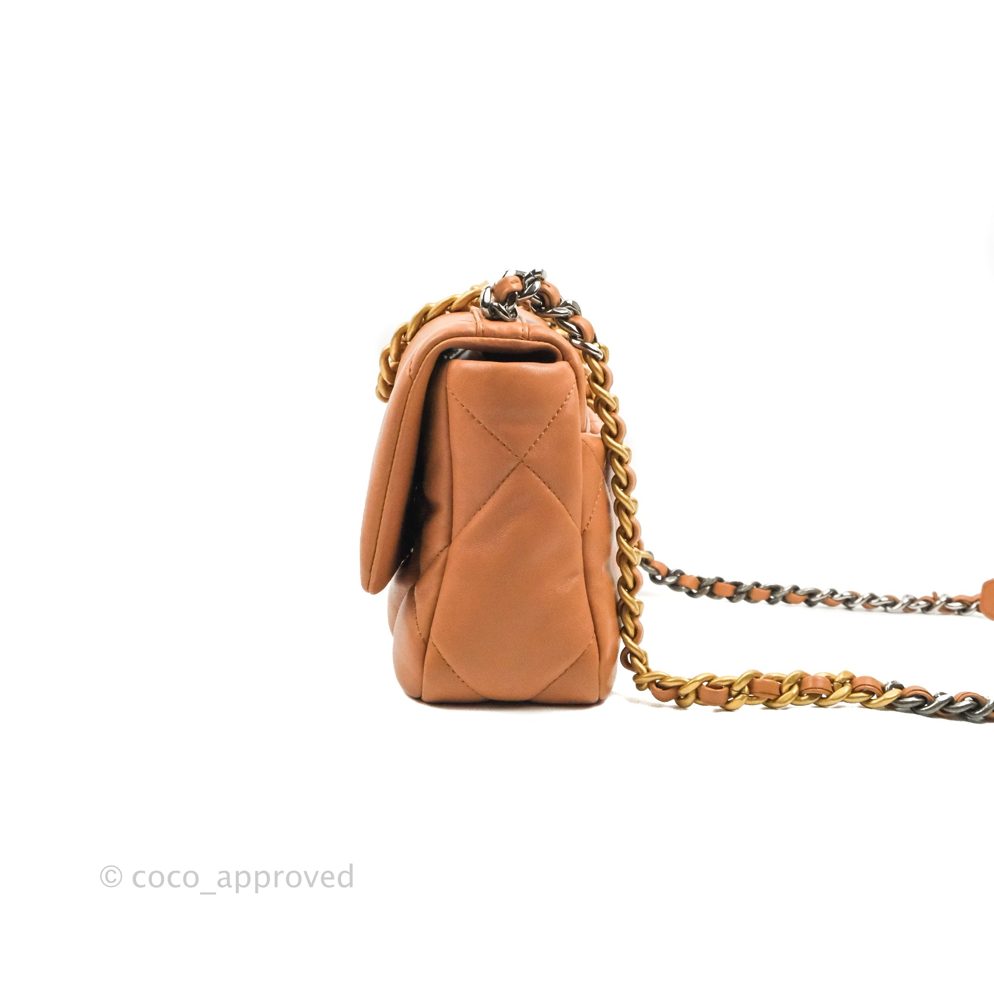Chanel 19 Small Handbag in Caramel Dark Beige Lambskin Leather with Mixed Hardware 21K - Luxury Crossbody Bag for Women, Perfect for Date Night & Evening Events