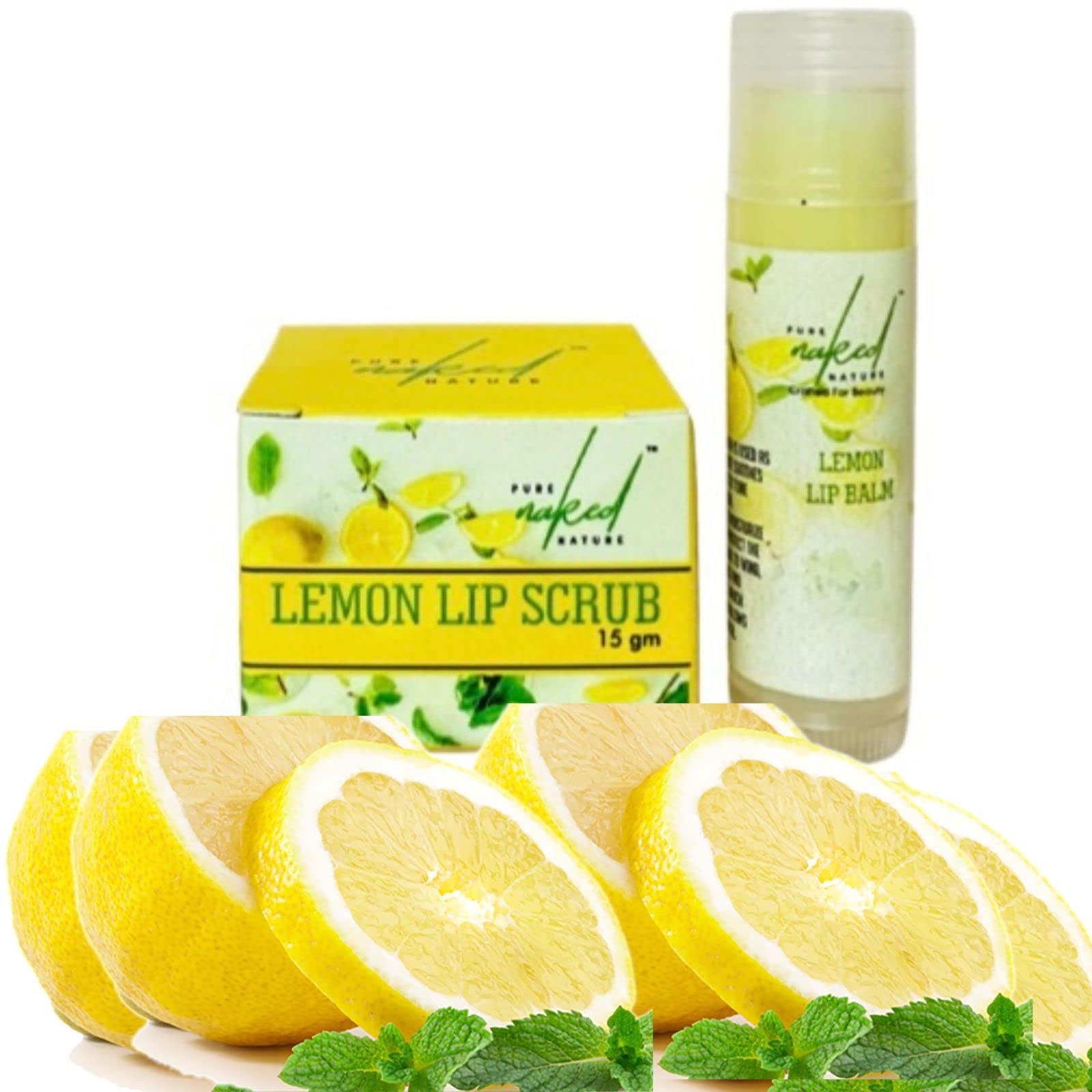 PURE NAKED NATURE Lemon Extract Lip Scrub & Balm Set - Dark Lip Lightening Treatment for Soft Pink Lips | Paraben-Free | Perfect for Daily Lip Care & Nighttime Treatment