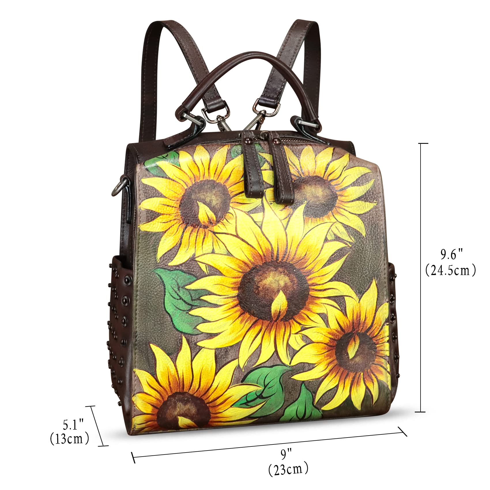Genuine Leather Satchel for Women - Hand Painted Crossbody Purse, Top Handle Handbag & Convertible Backpack | Handmade Designer Bag for Work, Travel & Everyday Use