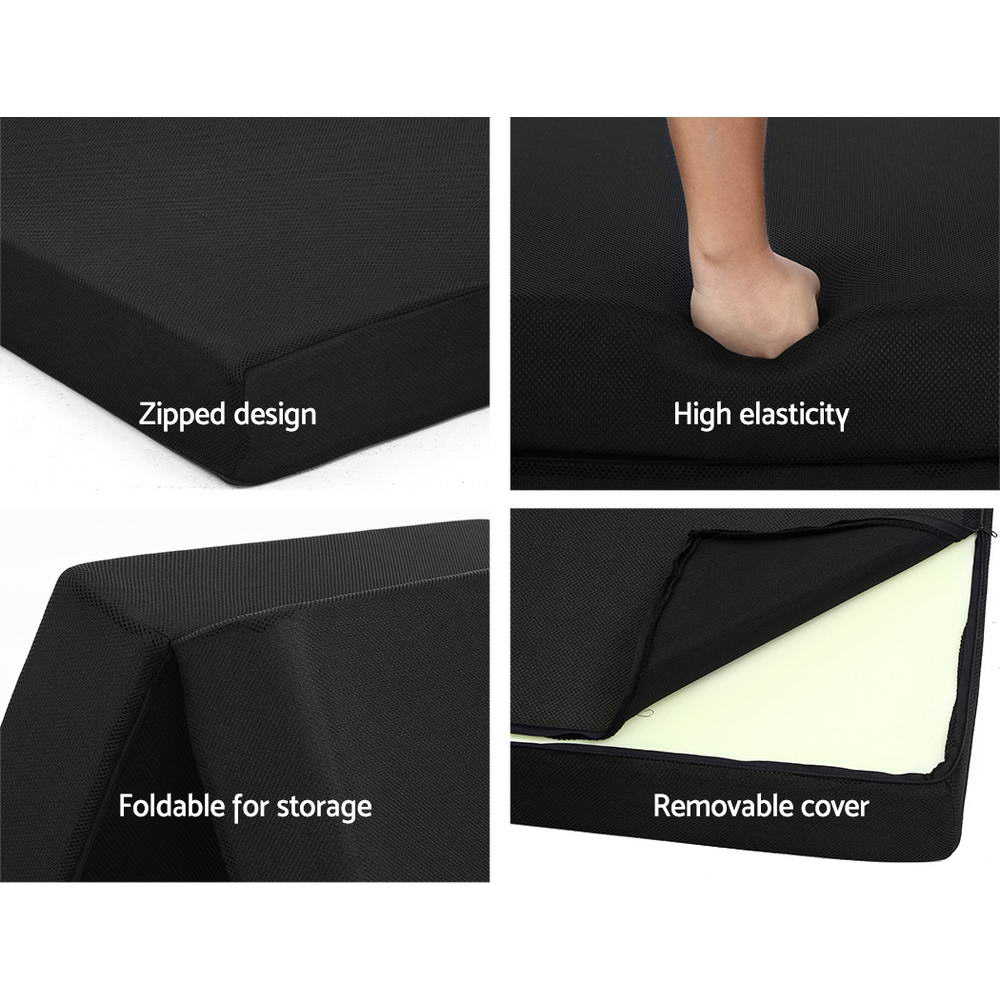 Portable Folding Foam Mattress - Double Size Sofa Bed with Air Mesh Fabric - Black | Perfect for Guest Beds, Camping & Small Space Living
