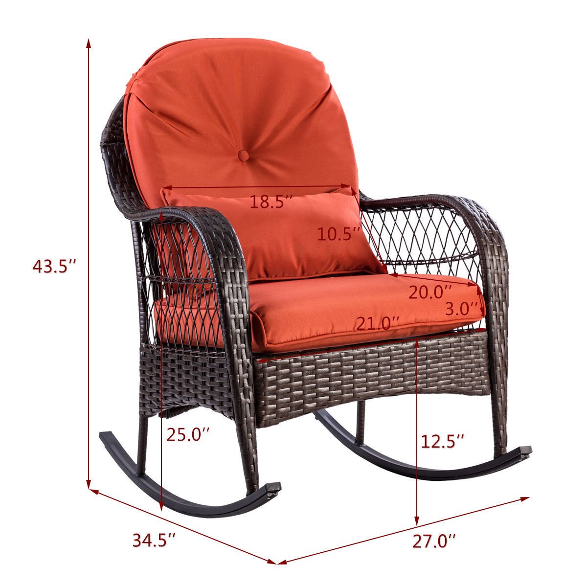 AlphaBaby Patio Rattan Wicker Rocking Chair with Cushion - Outdoor Porch, Deck & Garden Rocker Furniture for Relaxing & Lounging