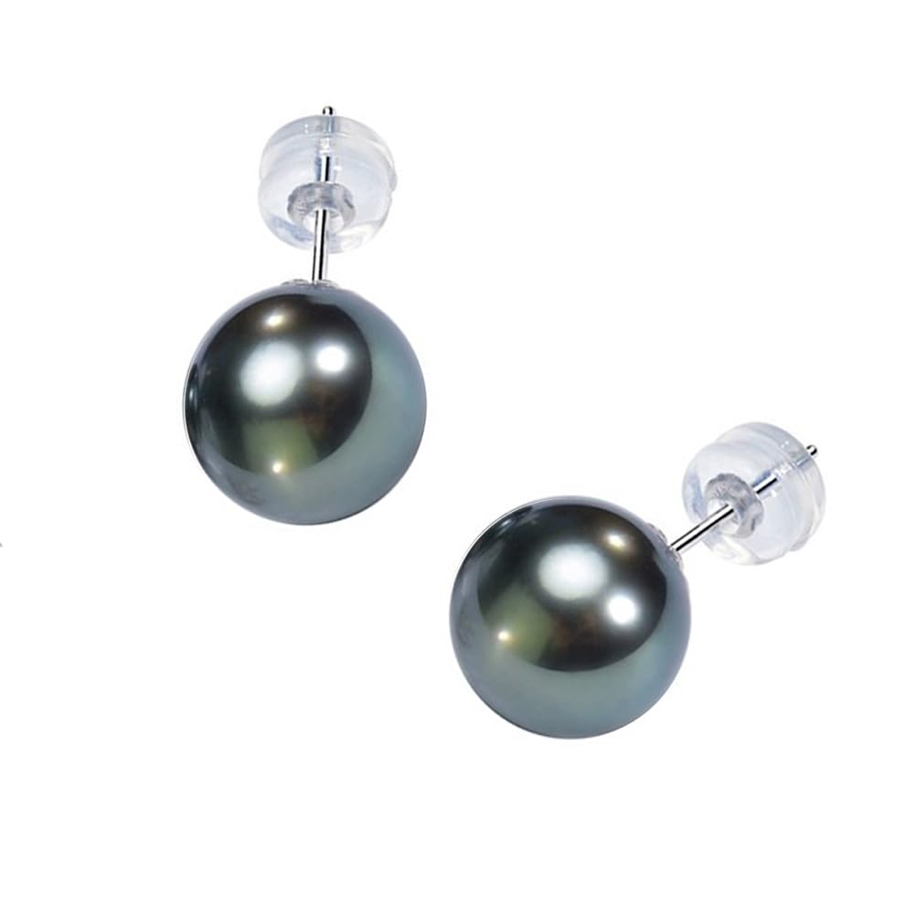 18K Gold Tahitian Black Pearl Stud Earrings for Women – Genuine Handpicked Natural Pearls – Elegant Anniversary, Birthday, Christmas, Mother's Day & Valentine's Day Jewelry Gift – Perfect for Weddings, Parties & Special Occasions