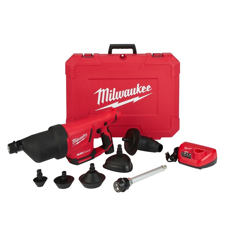 2572B 21 M12 12V Lithium-Ion Cordless Drain Cleaning Air Snake Gun Kit - Professional Clog Remover for Sinks, Bathtubs & Showers - Ideal for Plumbers & Homeowners