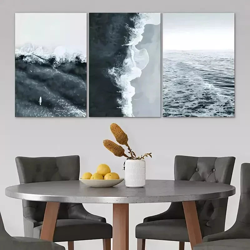 3-Piece Ocean Waves View Wall Art Set - Framed Canvas 50x70cm (20x28in) - High Quality Print - 100% Australian Made - Ready to Hang - Perfect for Living Room, Bedroom & Office Decor