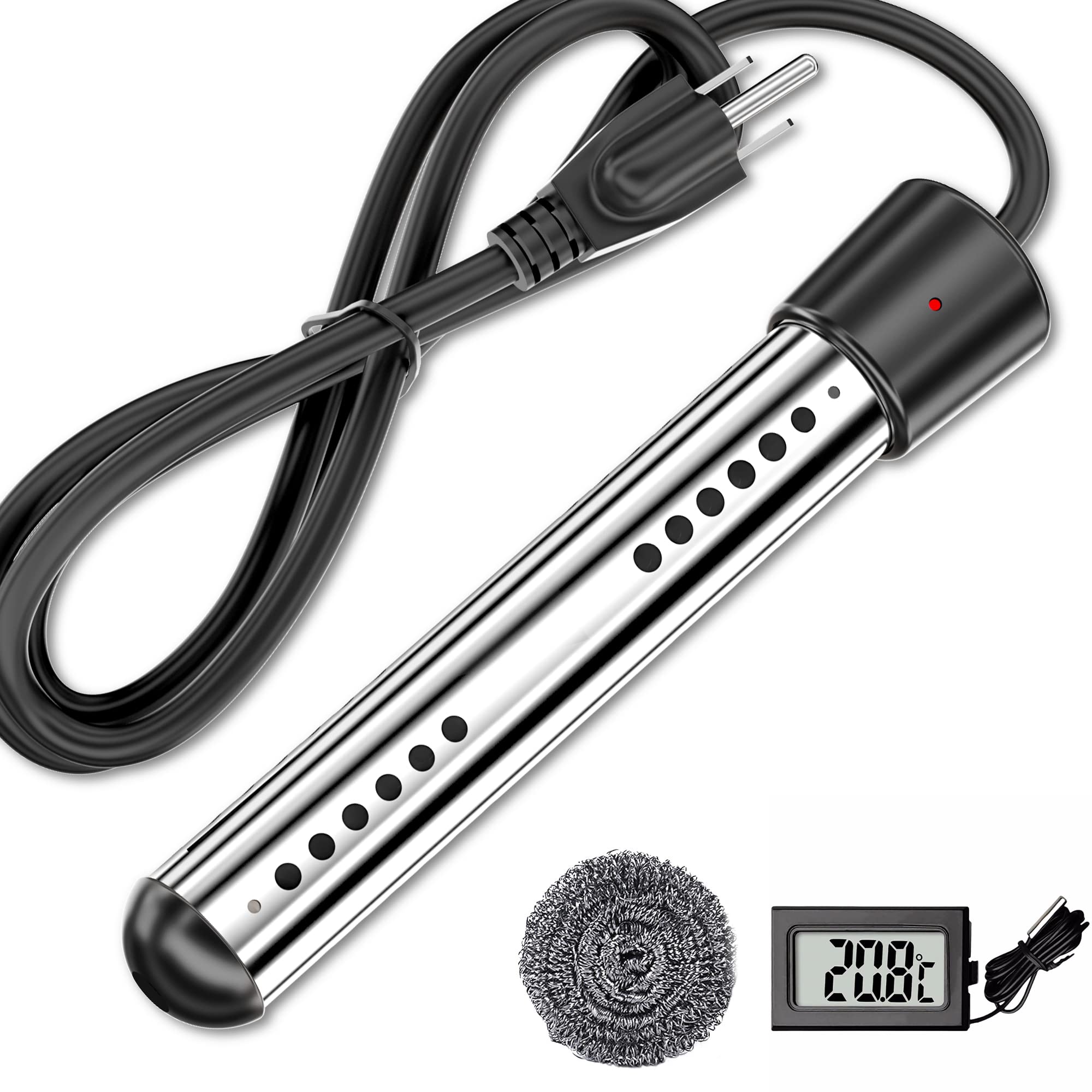 1500W Above Ground Pool Heater with Digital LCD Thermometer - Portable Stainless Steel Submersible Water Heater with Anti-Scalding Guard - Perfect for Inflatable Pools, Stock Tanks & Backyard Swimming Pools