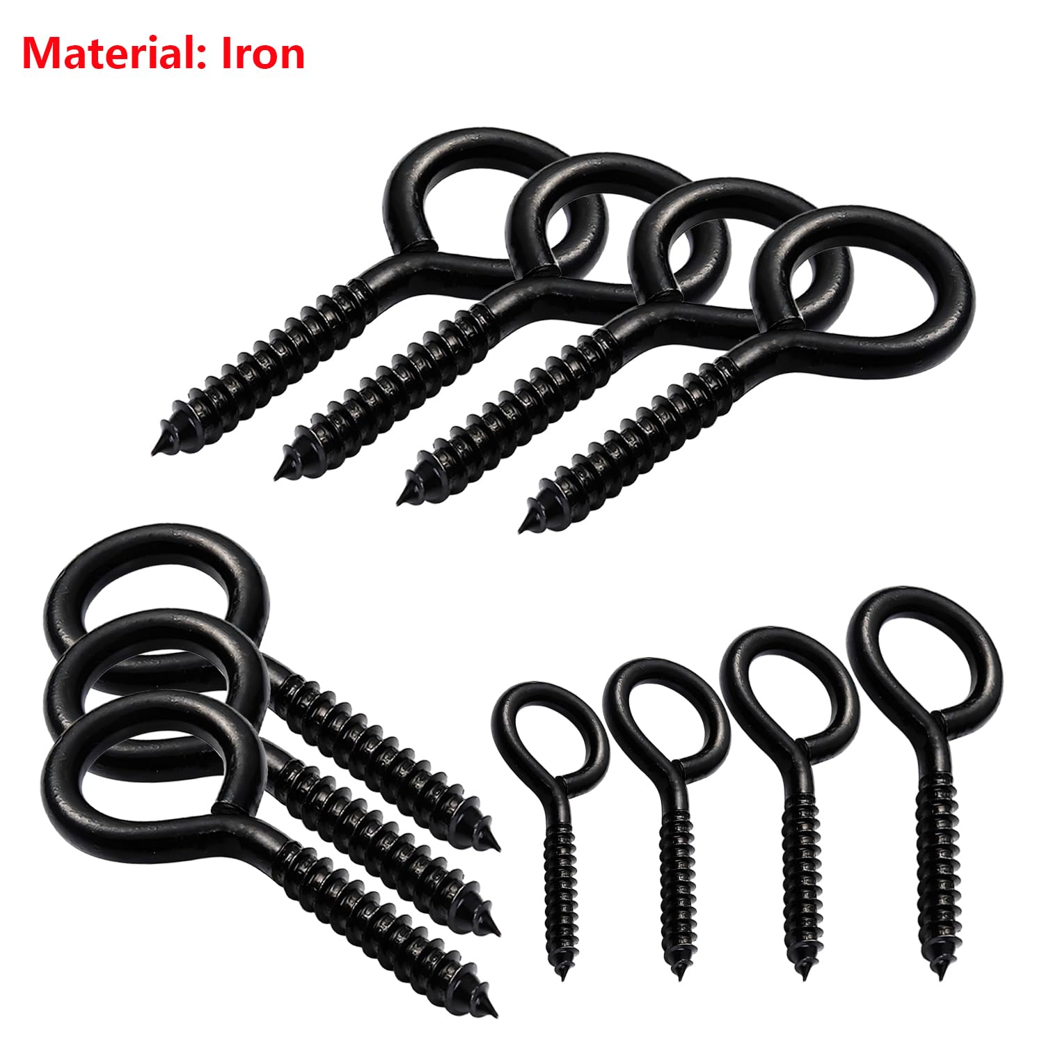 20PCS 25mm Black Screw Eye Hooks - Heavy Duty Eye Bolts for Hanging Hammocks, Swing Chairs, Planters & Home Decor - Indoor & Outdoor Use