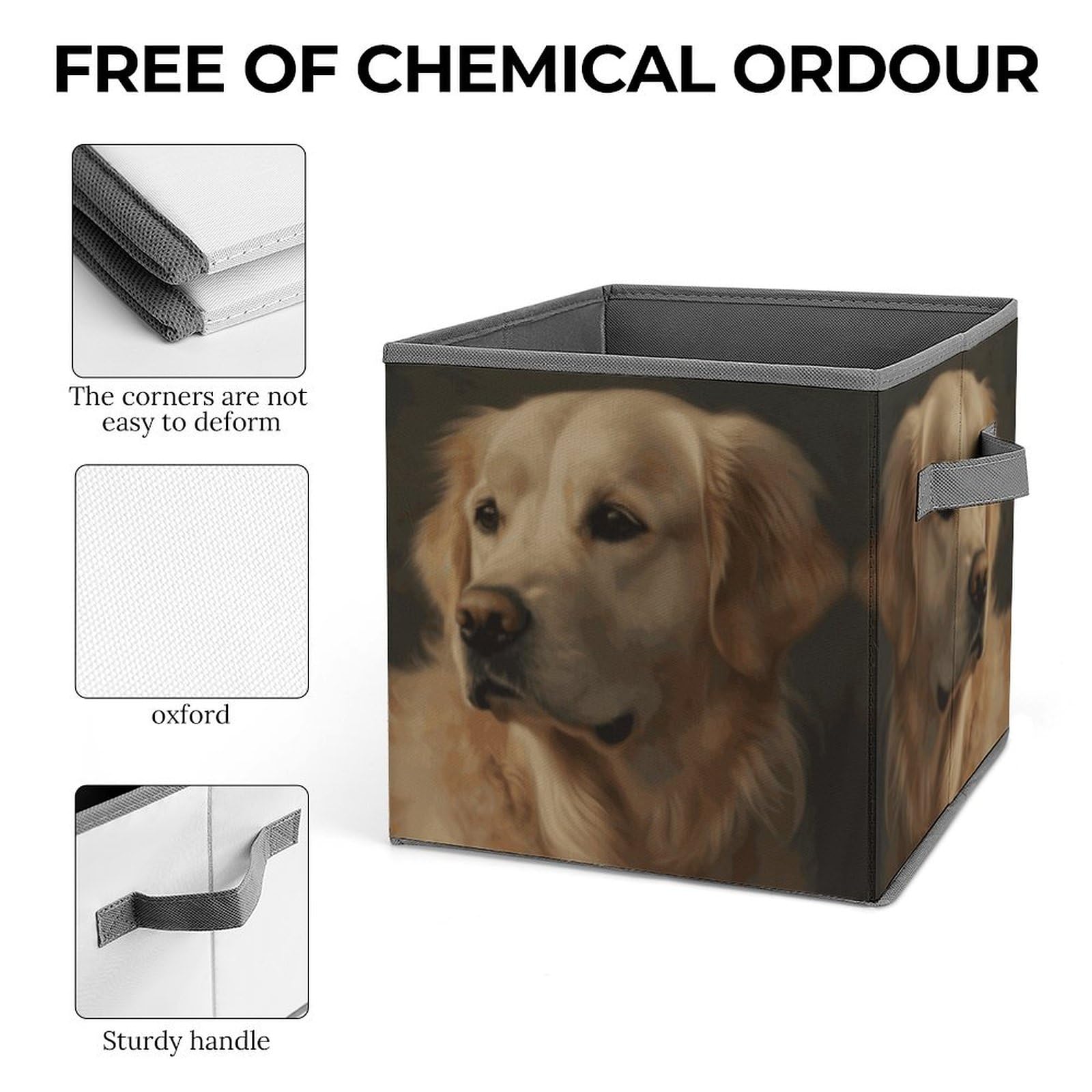 Golden Retriever Pattern Foldable Storage Box with Handle - Closet Organizer Bins for Clothes, Cabinet & Shelf Organization | Perfect for Bedroom, Nursery & Pet Supplies Storage