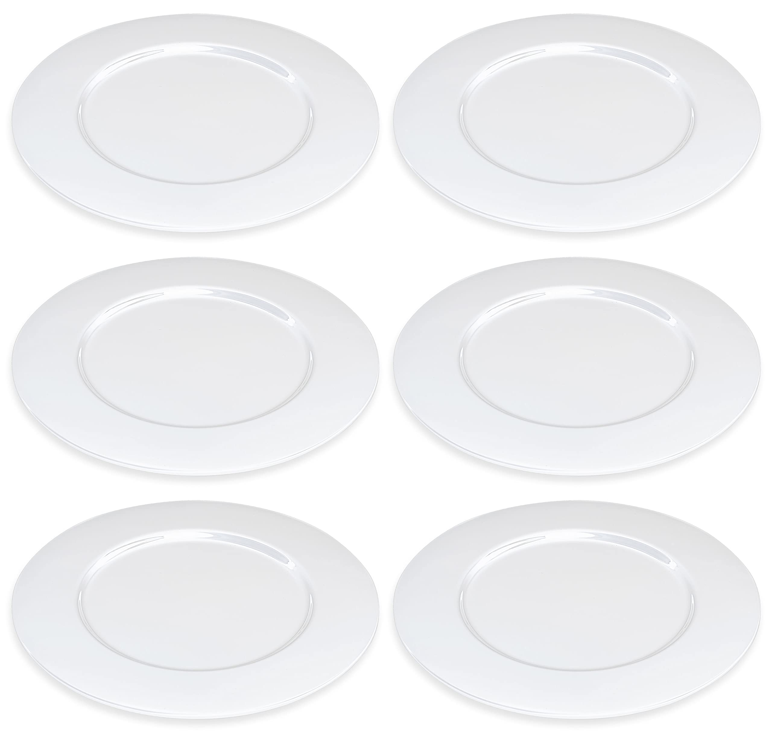 Premium Barski Glass Charger Plates - Set of 6 White 12.5