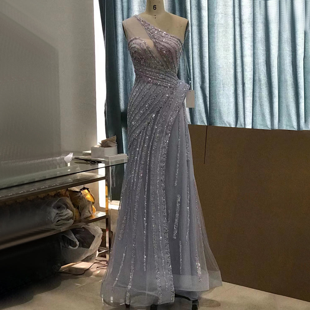 Serene Hill Lilac One Shoulder Luxury Evening Dress - Elegant Beaded Mermaid Gown for Women 2025 | Perfect for Prom, Gala, Wedding & Formal Parties (Style LA71442)