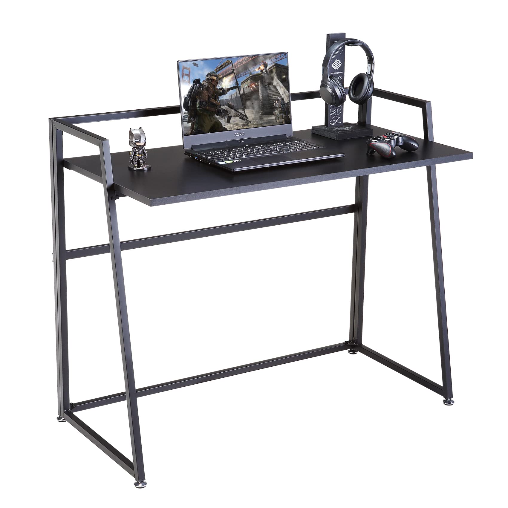 Foldable Computer Desk 41 Inch - No Assembly Modern Study Desk, Industrial Style Laptop Table for Home Office, Black | Perfect for Small Spaces, Dorm Rooms & Remote Workstations