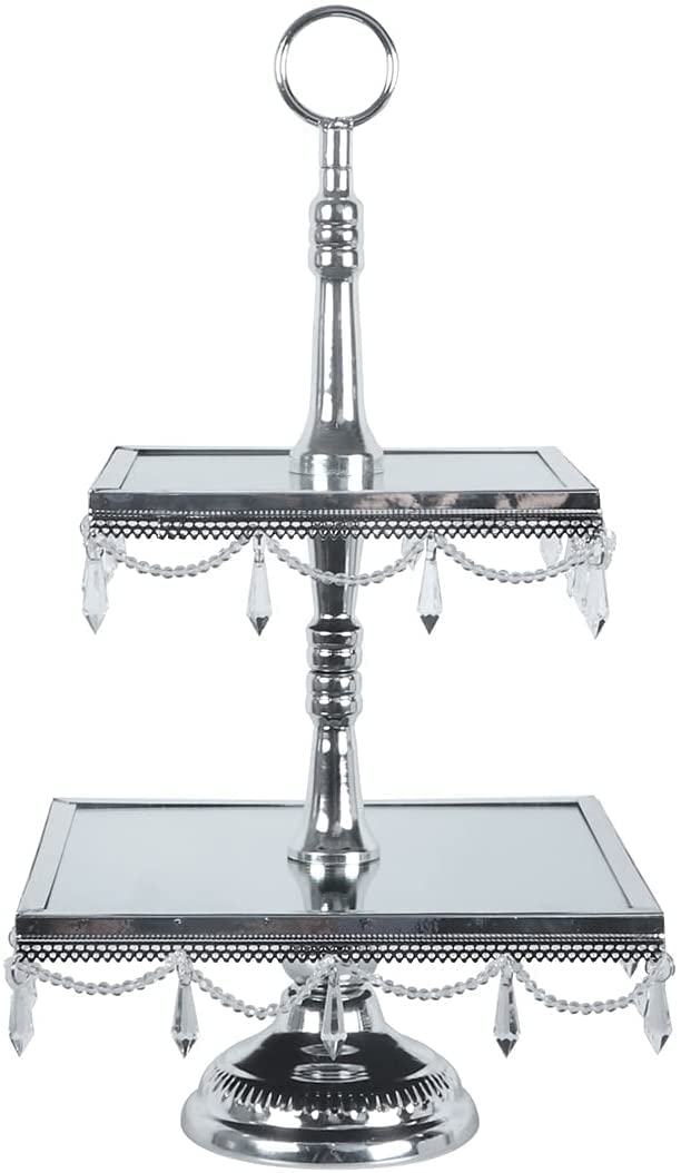 Elegant Metal Cake Stand with Crystal Tray & Handle - Perfect for Afternoon Tea, Wedding Dessert Displays, Cupcake Presentation & Party Decorations - Durable Pastry Tray for Home Baking & Special Events
