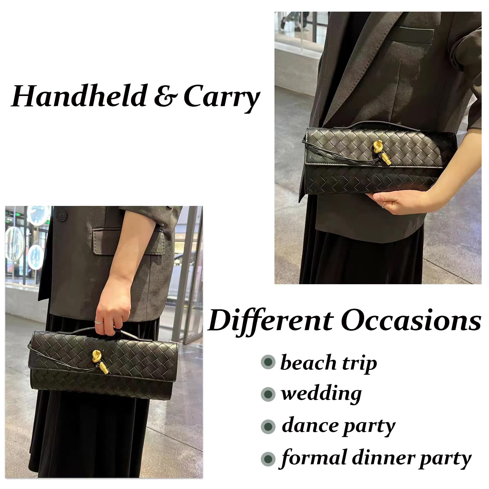 Stylish Vegan Leather Woven Clutch Handbag for Women - Elegant Evening & Crossbody Purse for Parties, Weddings & Date Nights