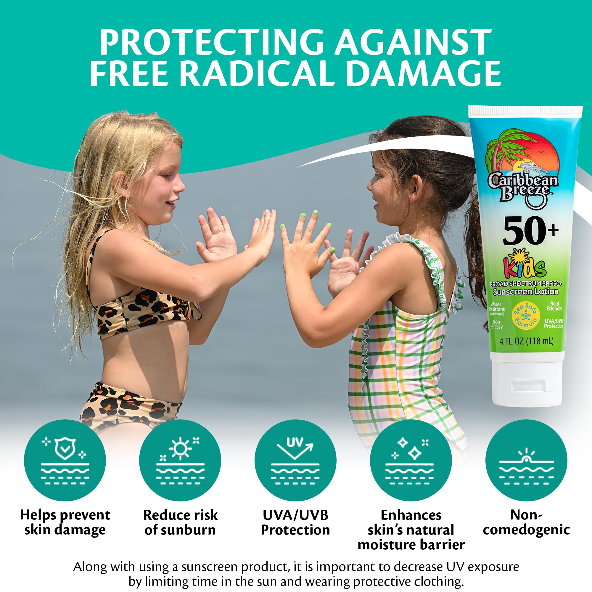 Reef Safe Kids Sunscreen SPF 50 - Mango Lime Scented Face & Body Sunscreen for Children | Water Resistant 80 Minutes | 4oz (120ml) | Perfect for Beach, Pool & Outdoor Activities