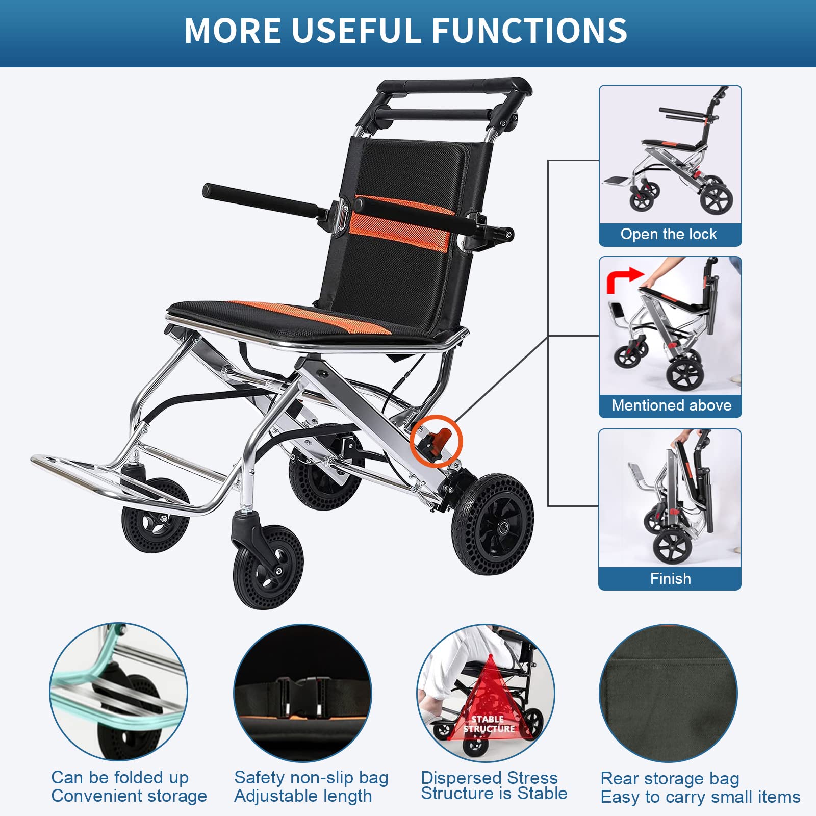 Lightweight Folding Wheelchair for Adults & Seniors - Portable Travel Wheelchair with Hand Brake, Aluminum Alloy Frame - Ideal for Air Travel, Shopping, and Outdoor Activities