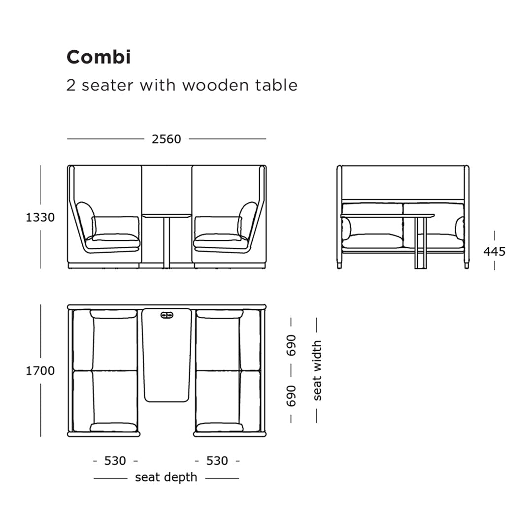 Case Combi 2 Seater Sofa with Wooden Table - Modern Living Room Furniture Set for Small Spaces | Perfect for Apartments, Studios & Cozy Home Decor