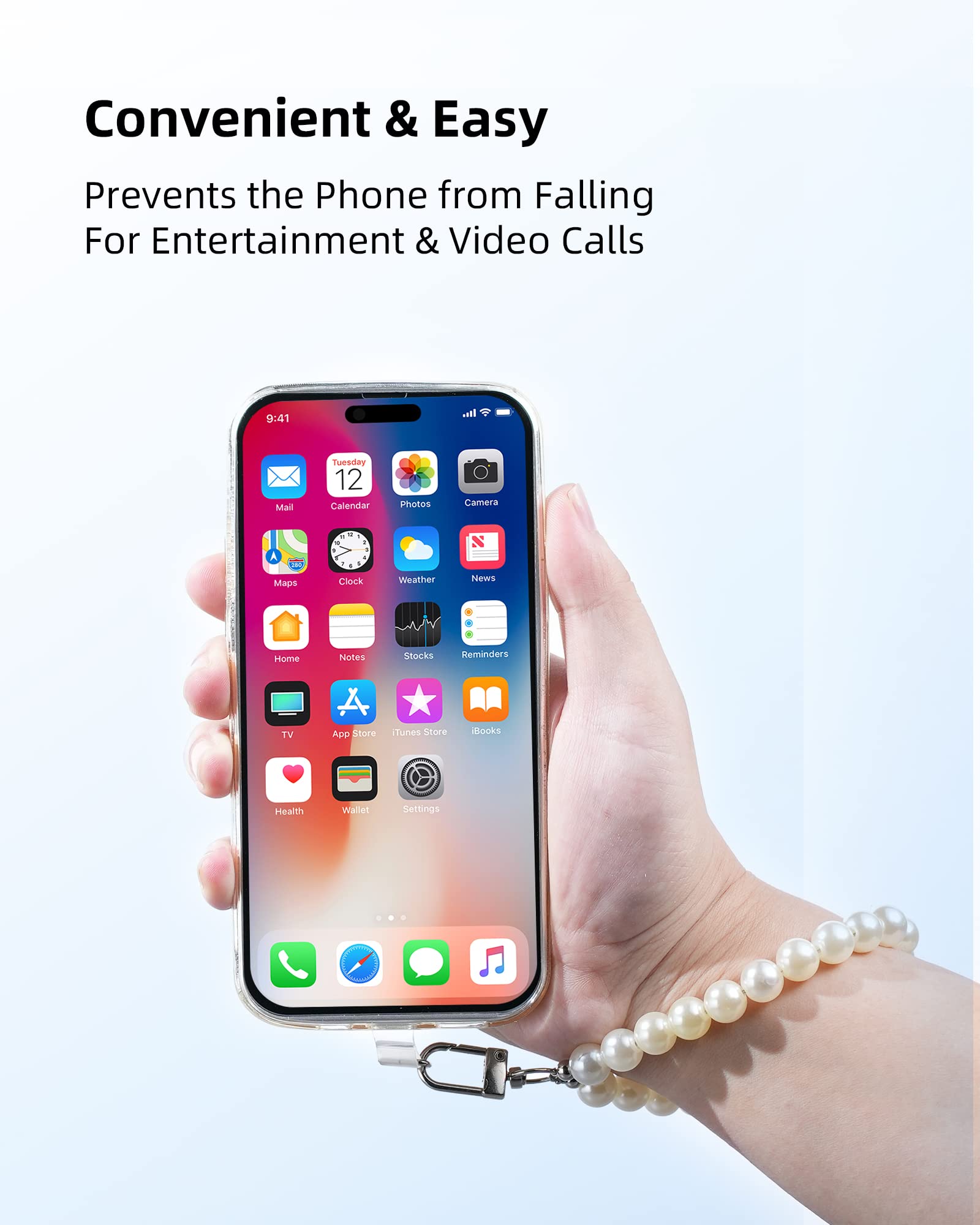 Amayo Universal Phone Lanyard - 8mm White Beaded Strap Compatible with All Smartphones & Phone Cases - Perfect for Work, Travel, and Hands-Free Convenience