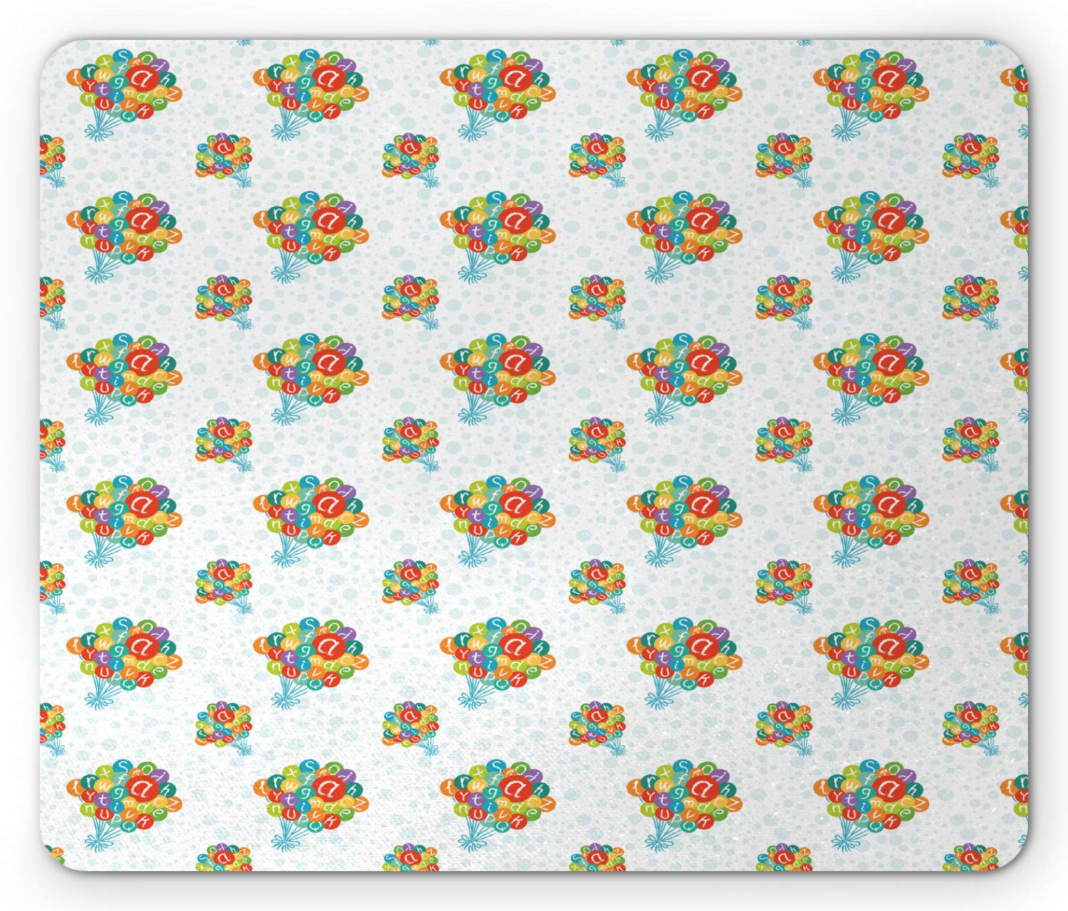 Ambesonne Alphabet Mouse Pad - Non-Slip Rubber Desk Mat with Floating Balloons & Bubbles Design - Standard Size Pale Blue Multicolor - Perfect for Office, Gaming & Computer Workstations