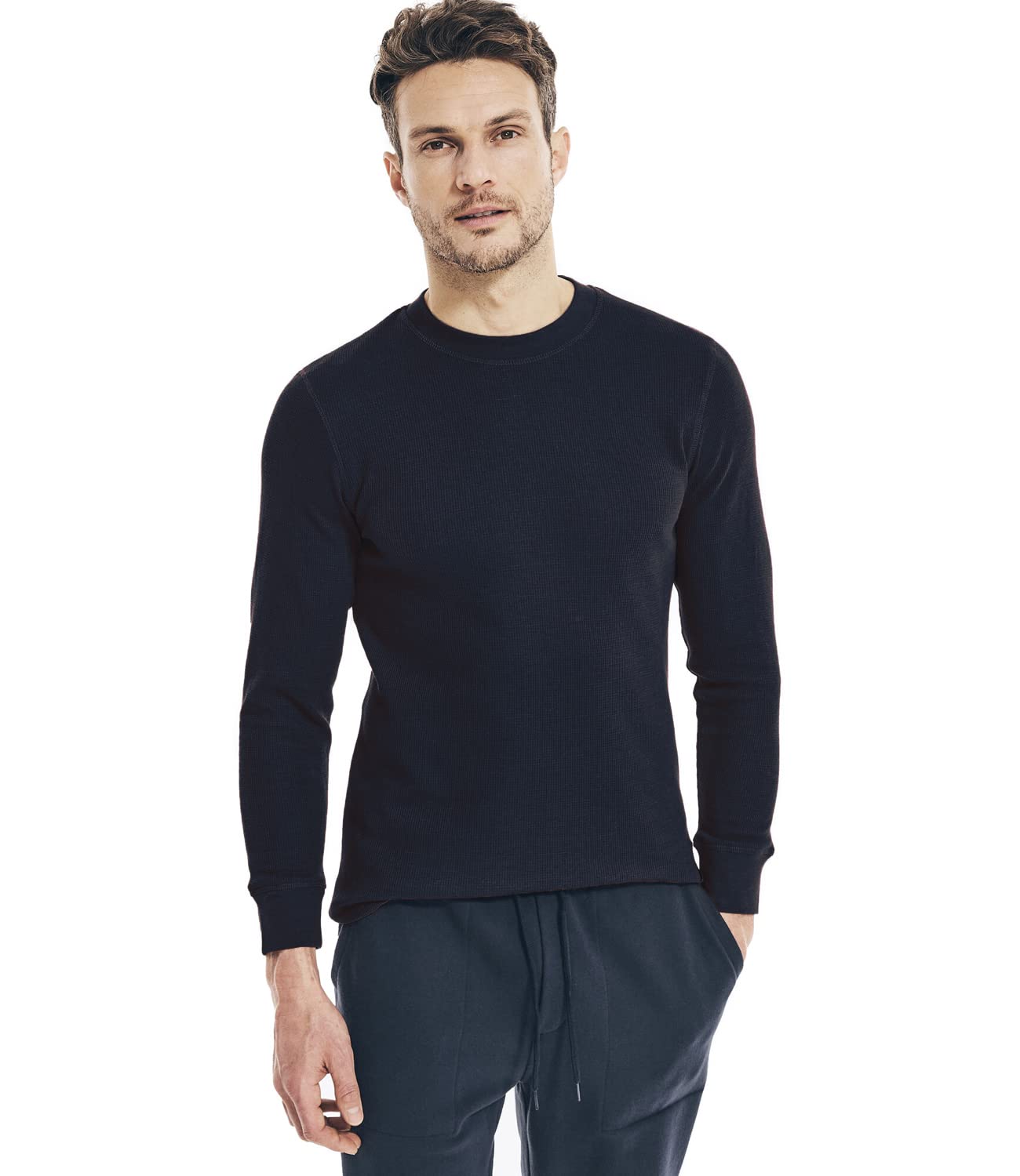 Nautica Men's Long Sleeve Thermal Underwear Top - Waffle Knit Base Layer Crewneck Shirt for Cold Weather, Hiking & Outdoor Activities