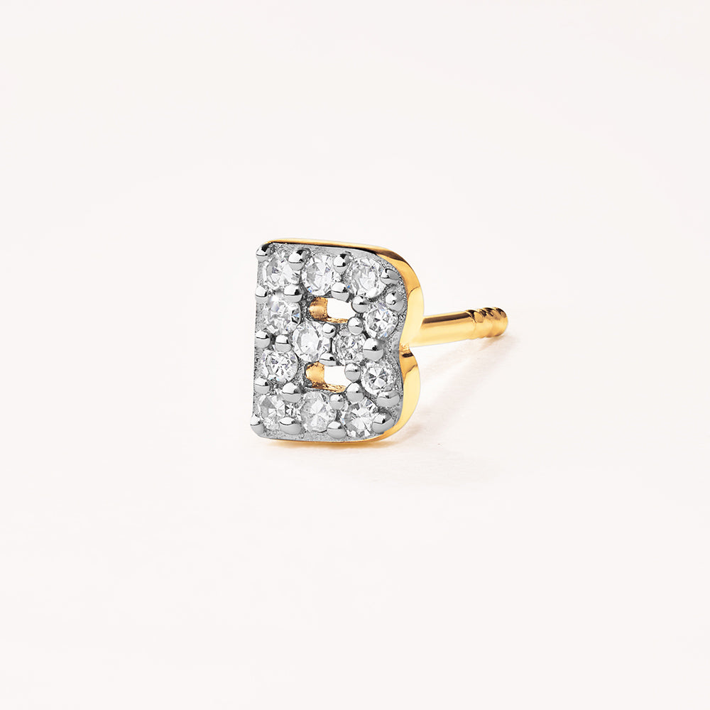 10k Gold Diamond Letter B Single Stud Earring – Elegant Initial Jewelry for Women, Perfect Gift for Birthdays, Anniversaries & Special Occasions