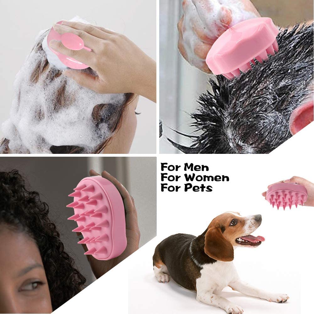 Ithyes Silicone Shampoo Brush & Scalp Massager - Wet/Dry Hair Brush for Men & Women - Improves Blood Circulation - Pet Grooming Tool - 2 Pack (Pink & Green) - Perfect for Home Spa & Pet Care