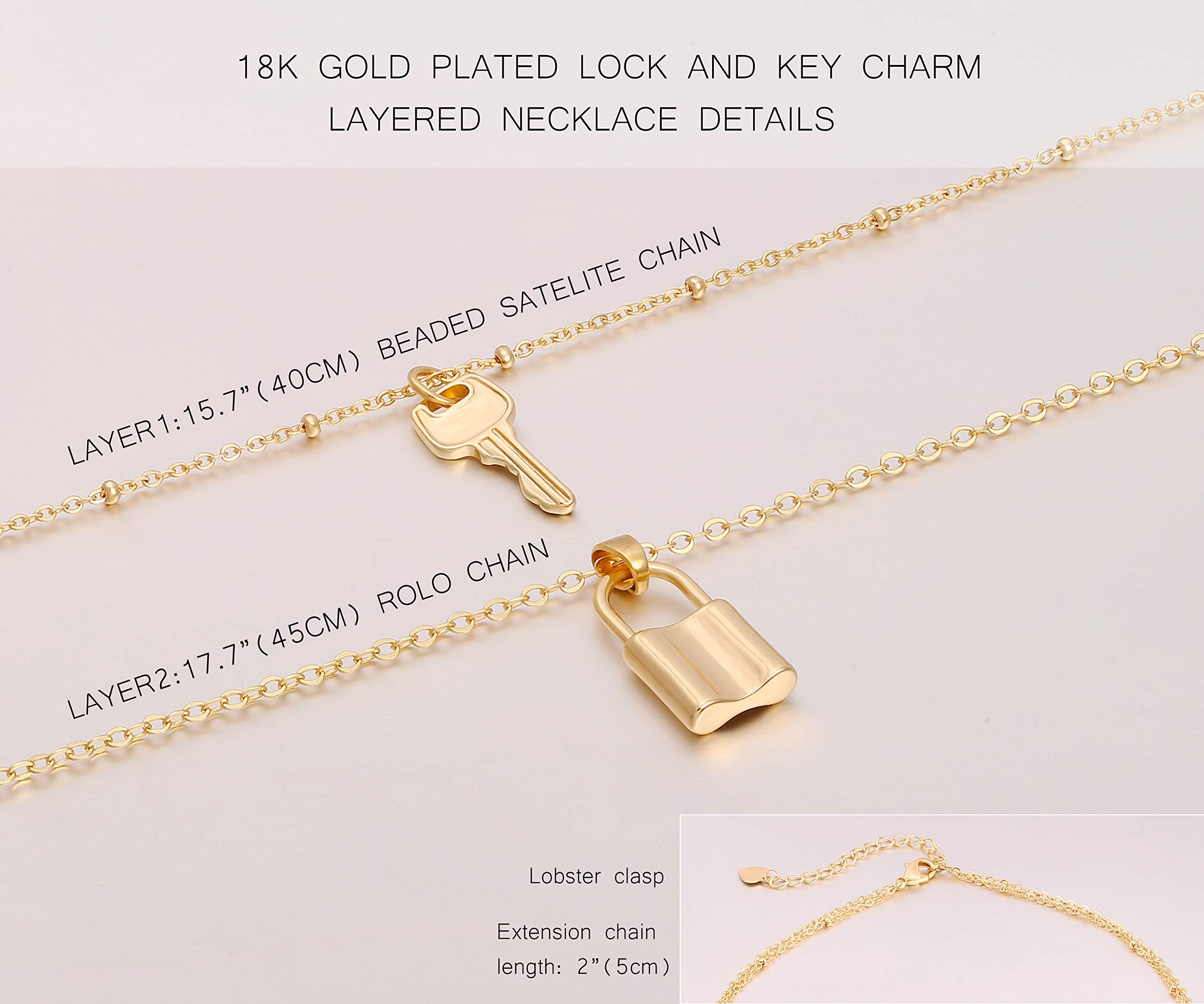 SOFYBJA 18k Gold Layered Statement Choker Necklace for Women - Tiny Lock & Key Pendant, Personalized Double Chain Necklace | Perfect for Date Nights, Weddings & Special Occasions