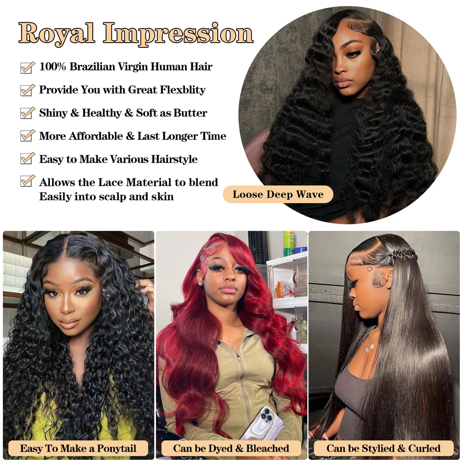 Royal Impression 12A Loose Wave Bundles - 100% Unprocessed Brazilian Virgin Human Hair Weave (24