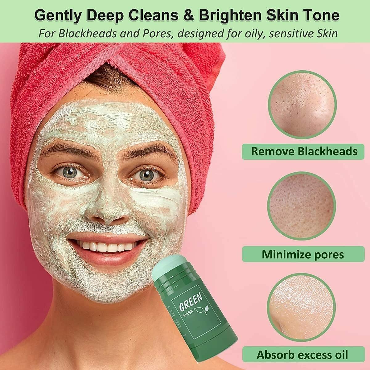 Huda Green Tea Clay Stick Mask - Blackhead Remover & Acne Treatment | Oil Control & Deep Pore Cleanser | Purifying Solid Face Mask for Men & Women | Perfect for Daily Skincare & Travel