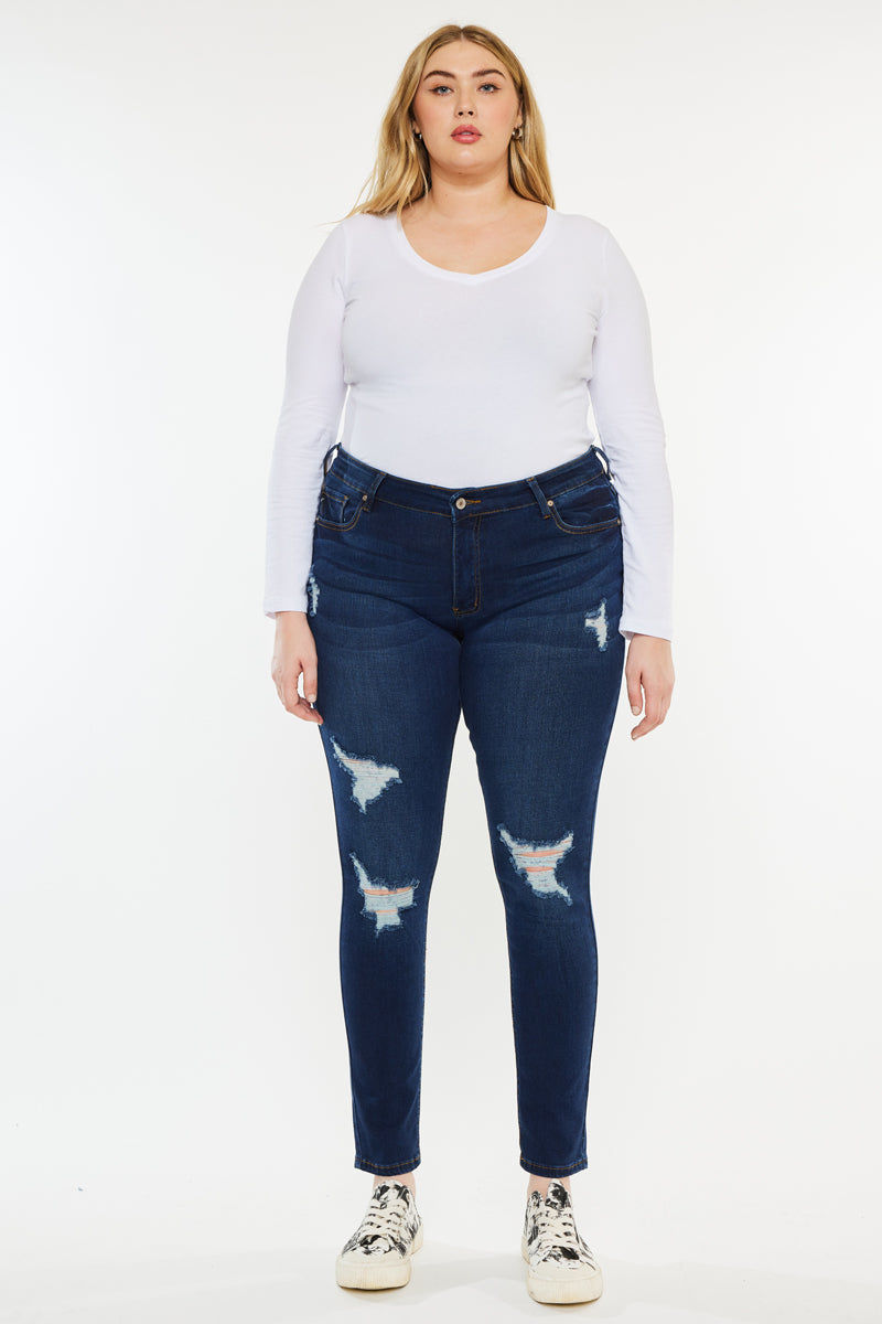 Jennifer Women's Mid Rise Super Skinny Jeans - Plus Size Stretch Denim Pants for Casual Wear & Everyday Outfits