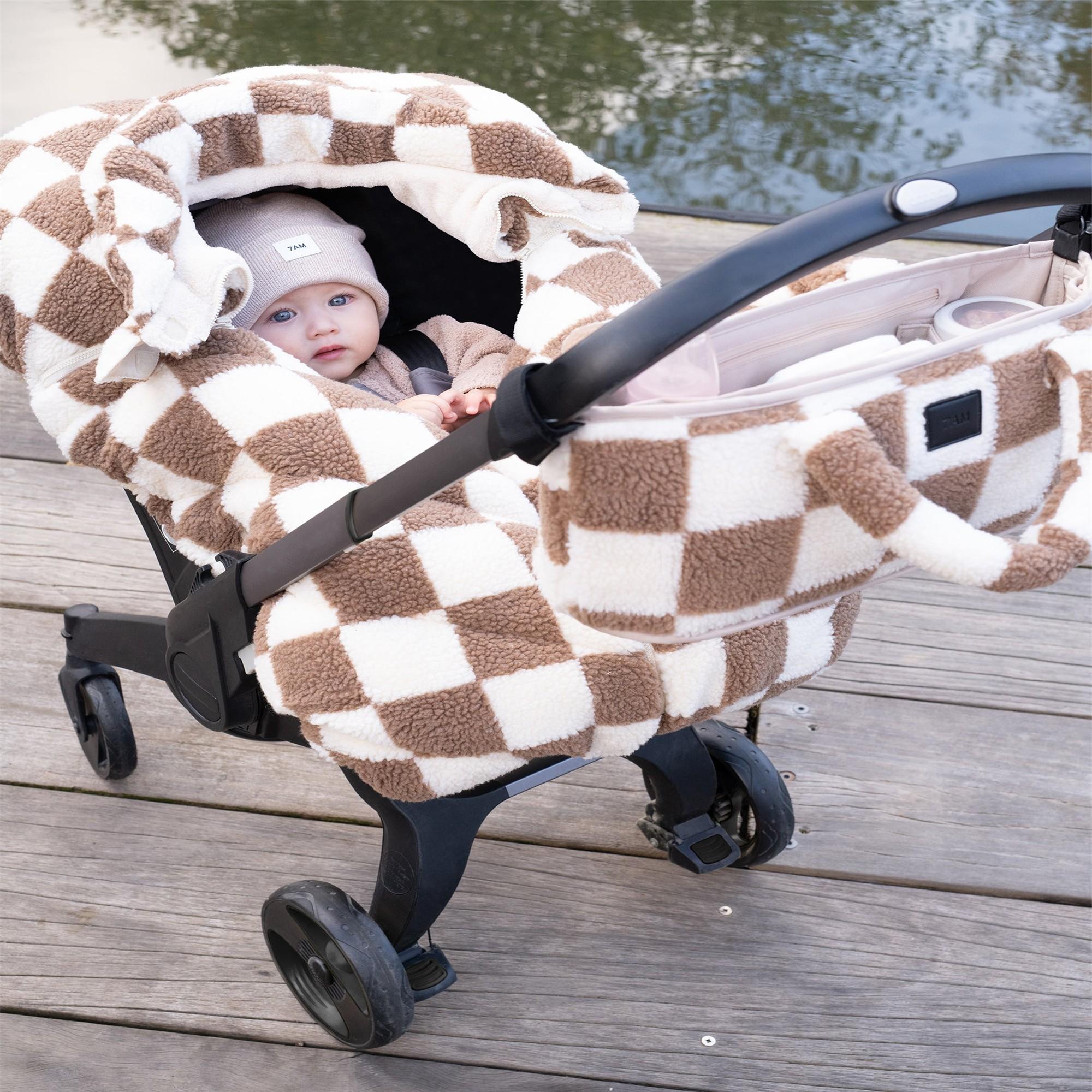 7AM Enfant Car Seat Cocoon - Premium Checker Berber Baby Car Seat Cover for Winter Warmth & Comfort | Perfect for Cold Weather, Travel, and Outdoor Adventures