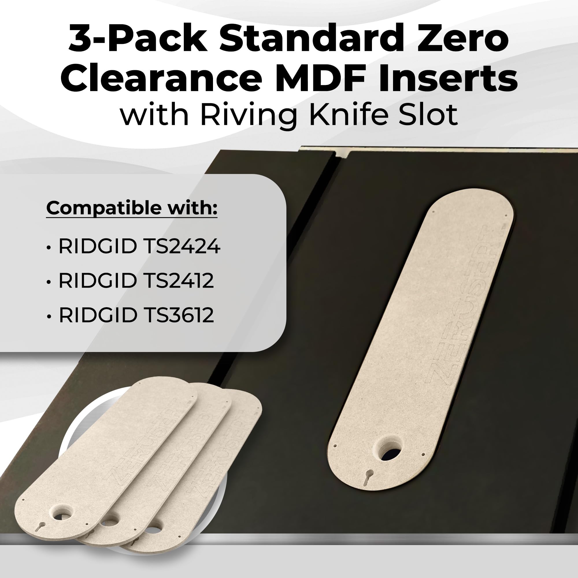 Zero Clearance Table Saw Inserts - Compatible with Rigid TS2424, TS2412 & TS3612 Table Saws (3-Pack) - Perfect for Woodworking, DIY Projects & Precision Cutting
