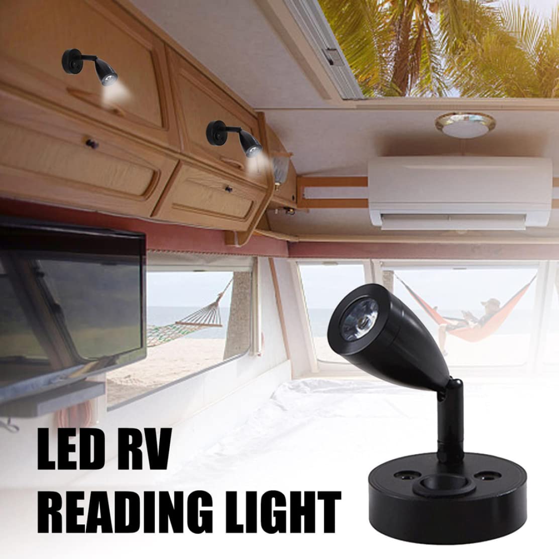 12V LED Reading Light - 3W Wall Sconce for Bedroom, RV, Boat & Motorhome - Black Set of 2 - Perfect for Night Reading, Cabinet Display & Bedside Lighting - Energy Efficient 12V LED Spot Light