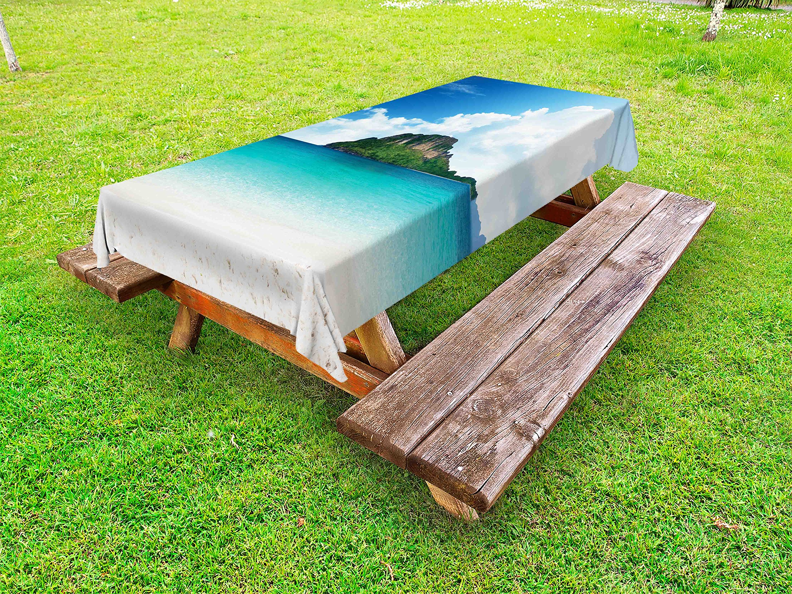 Ambesonne Tropical Island Tablecloth - Waterproof Washable Picnic Table Cover with Thailand Beach Scenery, 58x84 Inches, Blue White Cream - Perfect for Outdoor Dining, Beach Parties & BBQs