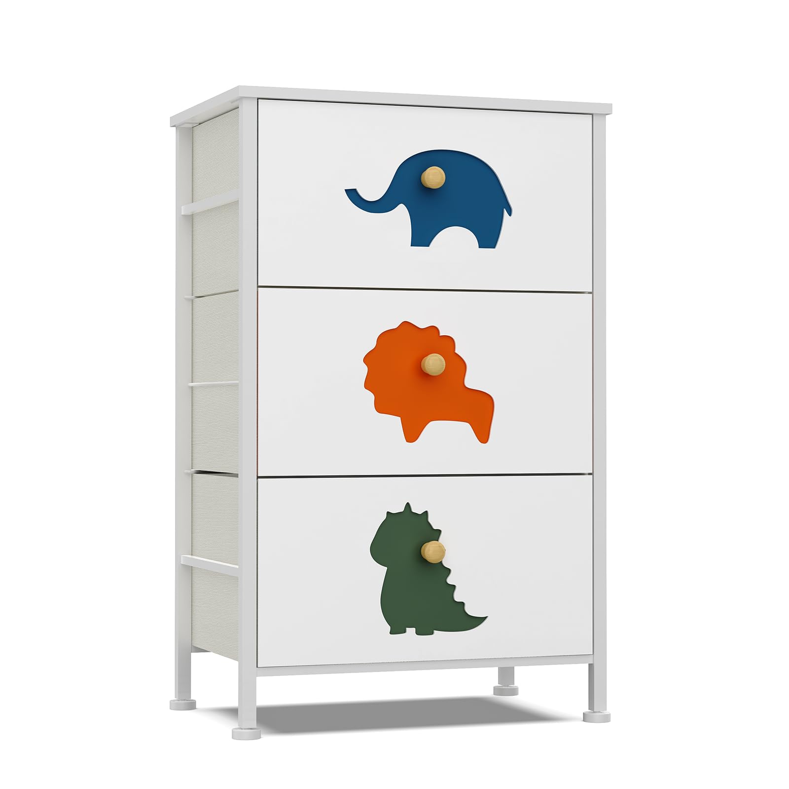 FRAPOW Kids Dresser with 3 Fabric Drawers & Wood Top - Nursery Storage Organizer for Baby Clothes, Toys & Accessories | Perfect for Toddler Bedroom, Closet, Apartment & Living Room Organization